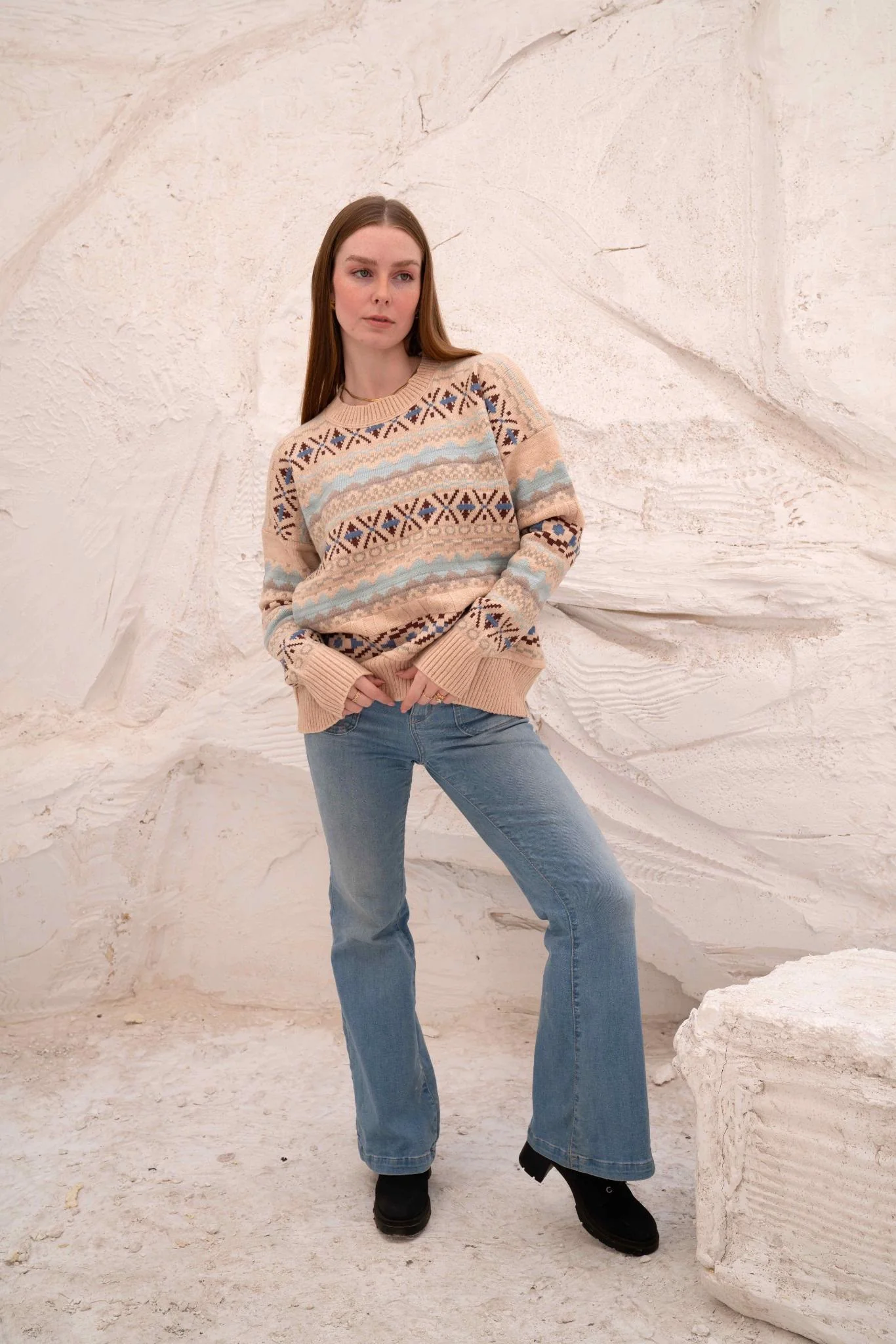Beige Women’s Patterned Knit Pullover - Image 4