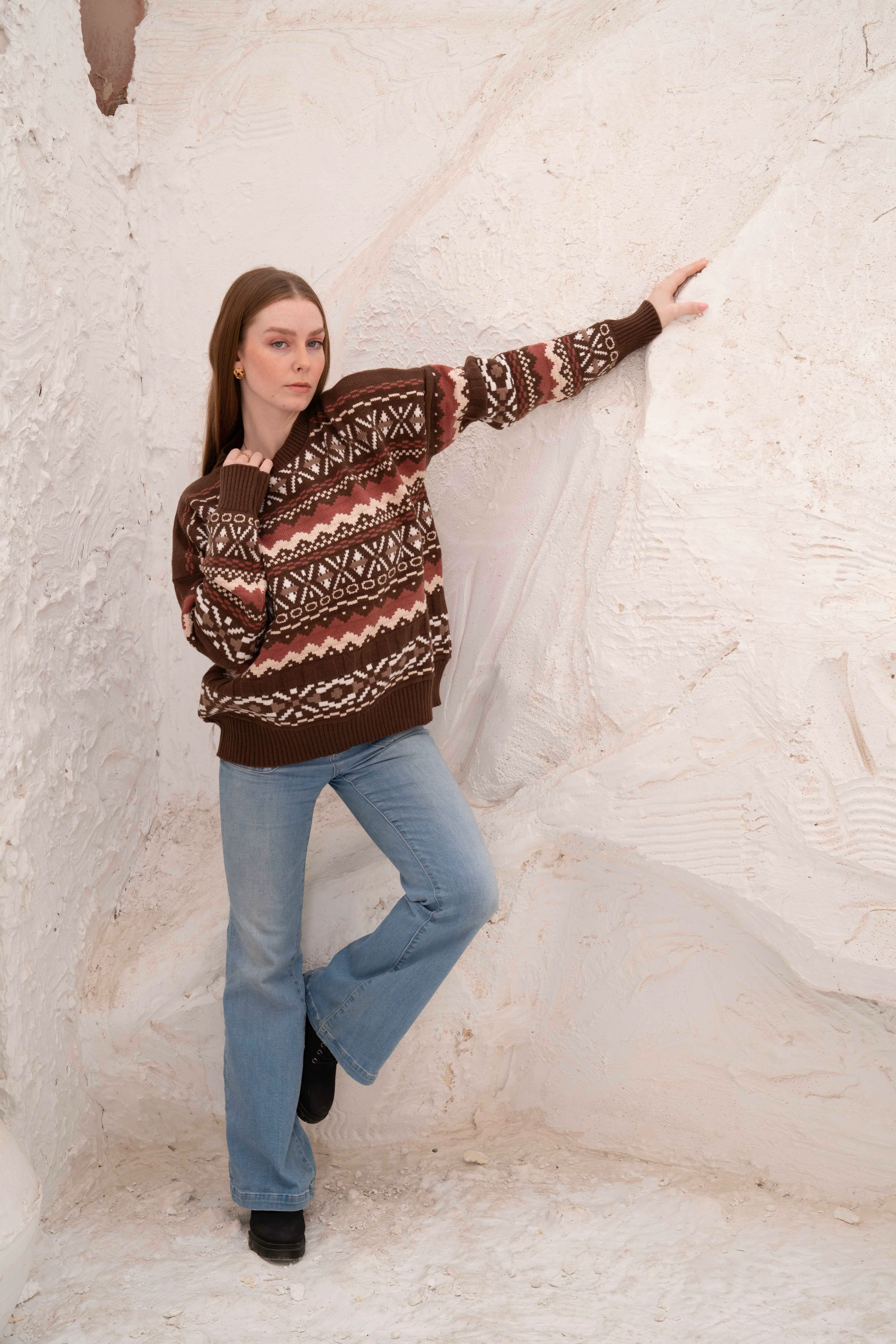 Brown Women’s Patterned Knit Pullover - Image 3