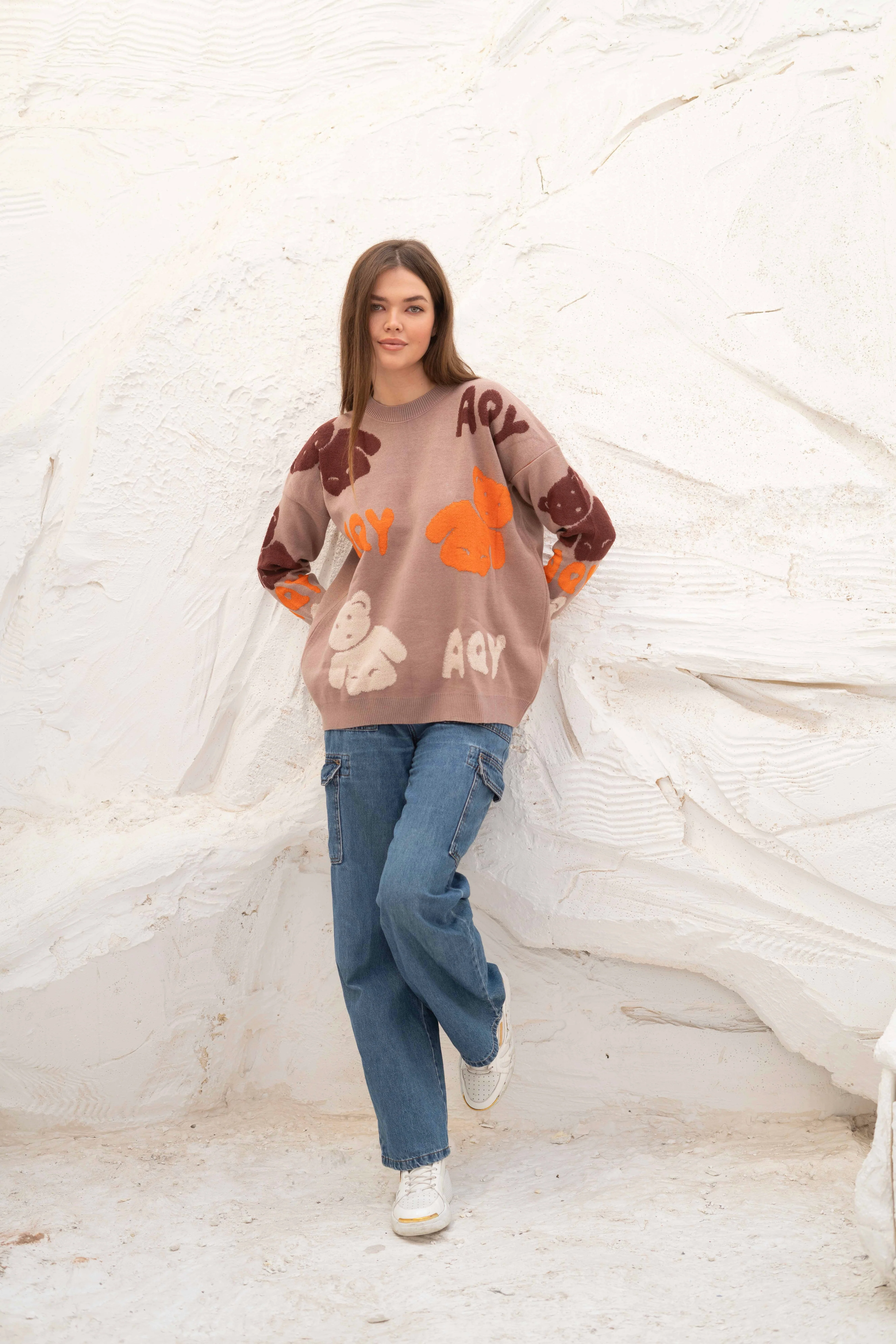 Beige Teddy Bear Oversized Pullover - Image 2