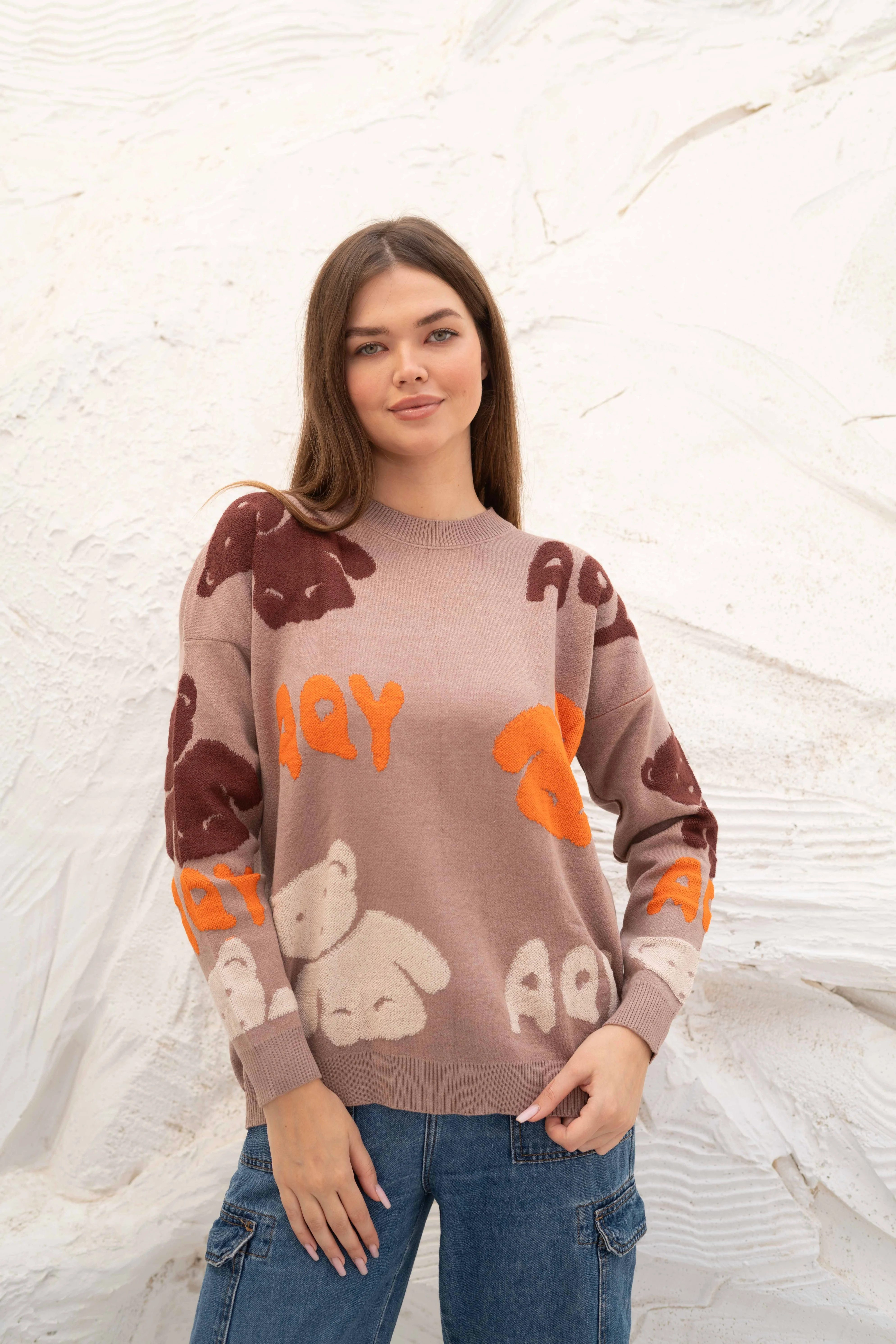 Beige Teddy Bear Oversized Pullover - Image 3
