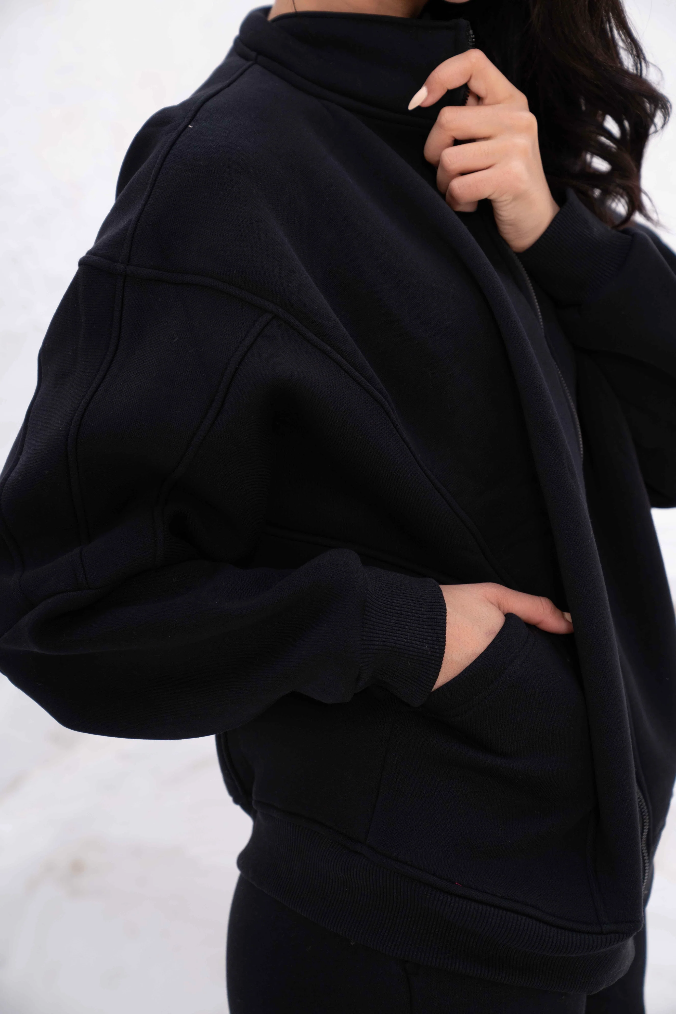 Black Relaxed Fit Tracksuit with High Collar - Image 5