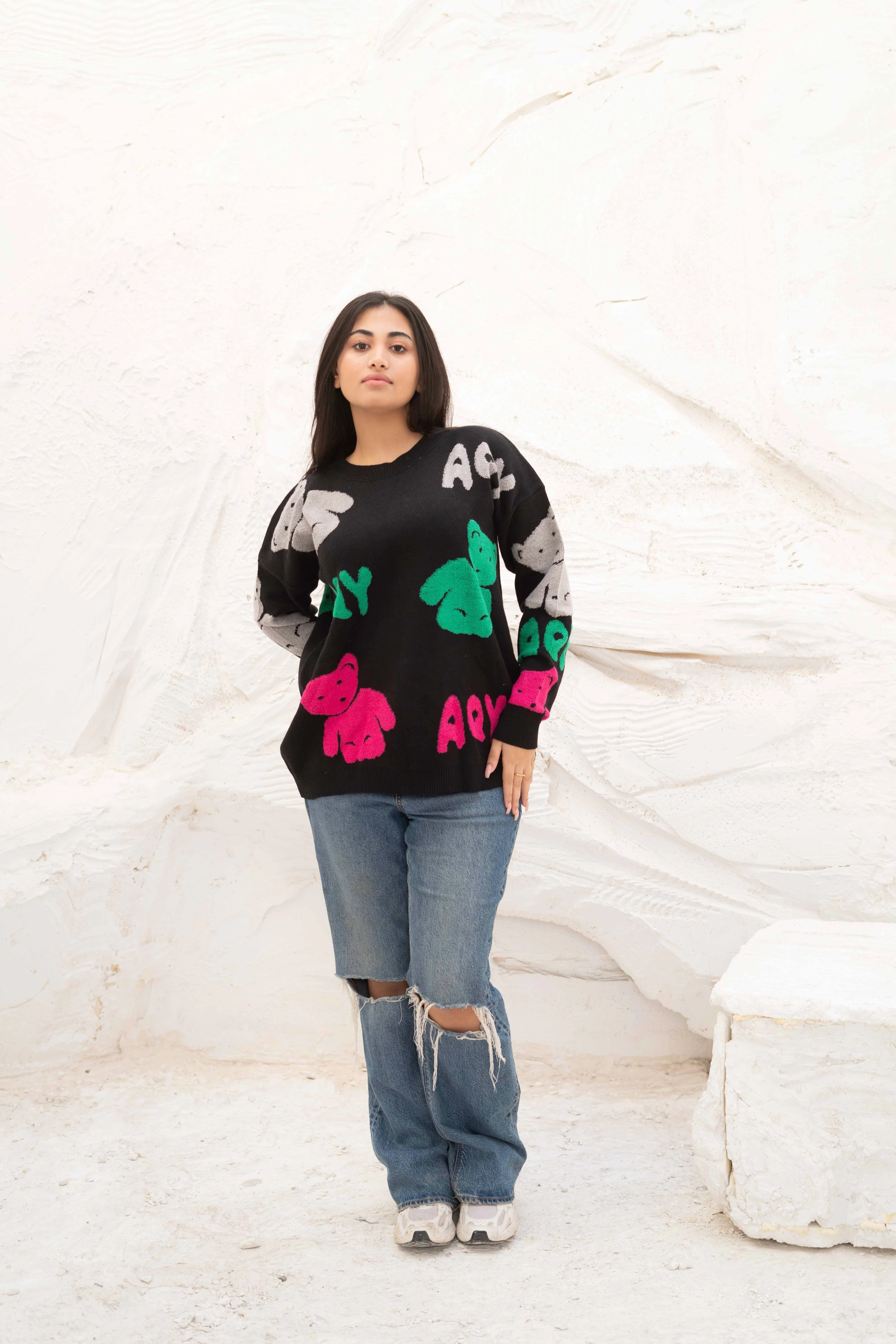 Blacky Teddy Bear Oversized Pullover - Image 3