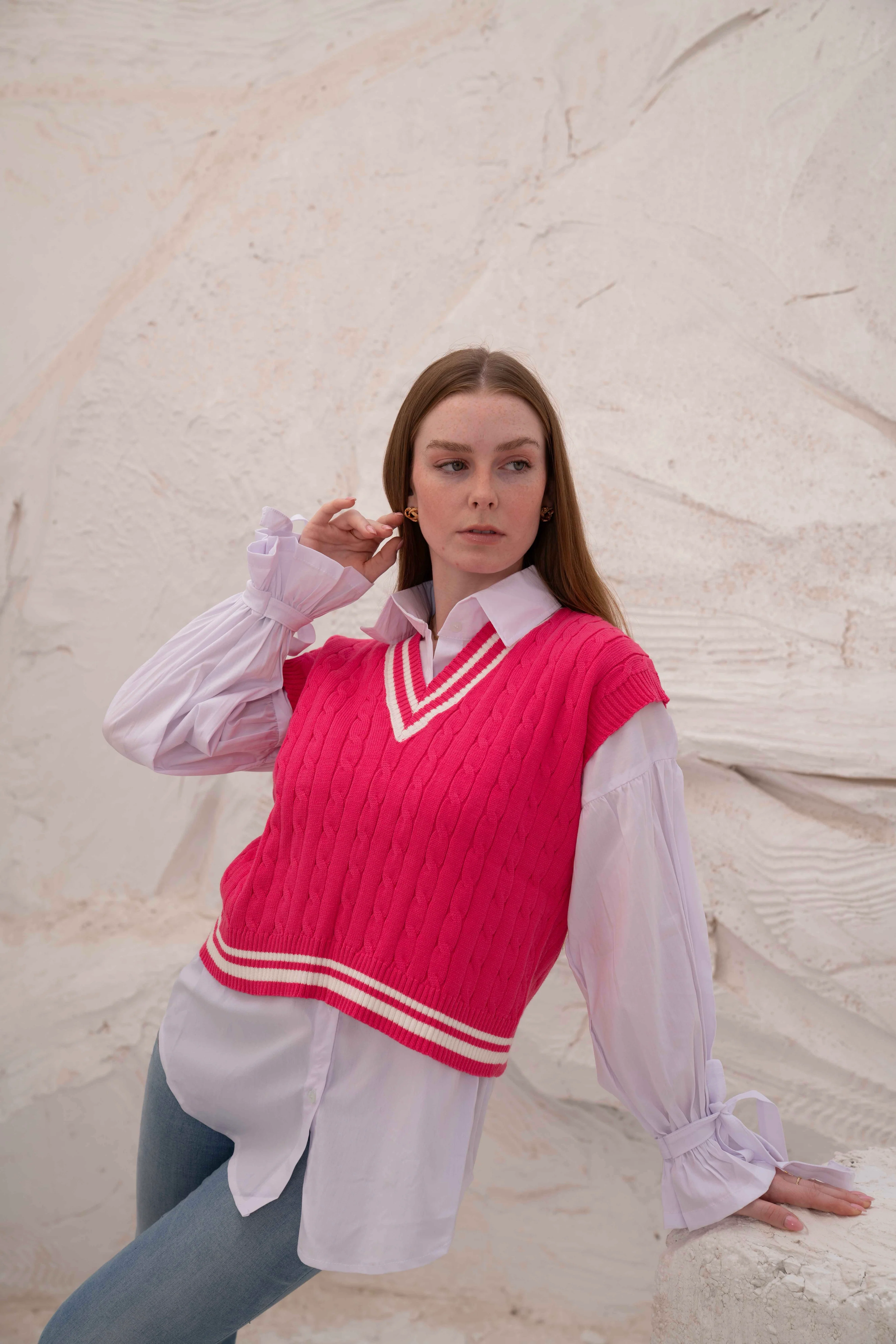 Cable Knit V-Neck Sweater Vest - Image 11