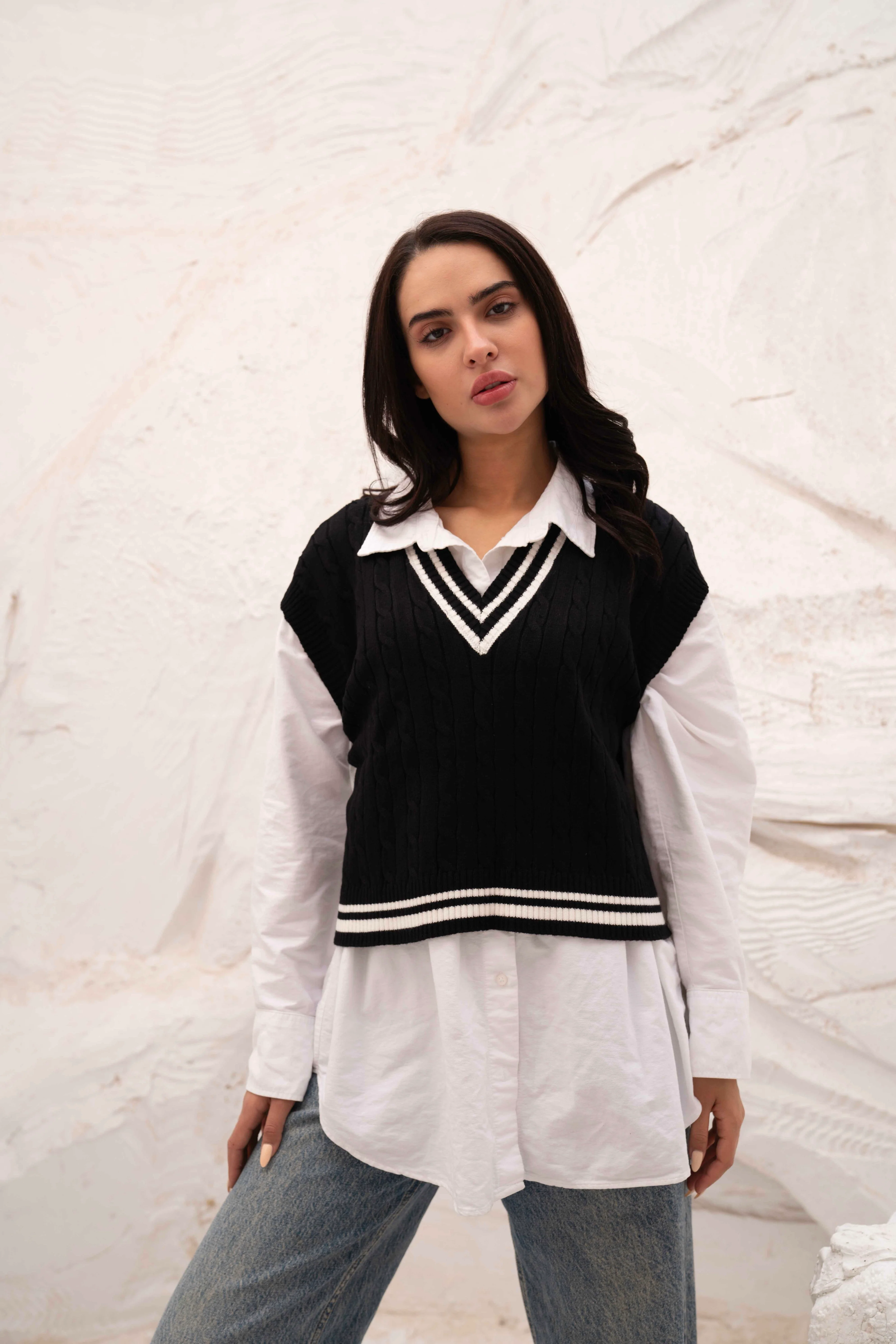 Cable Knit V-Neck Sweater Vest - Image 14
