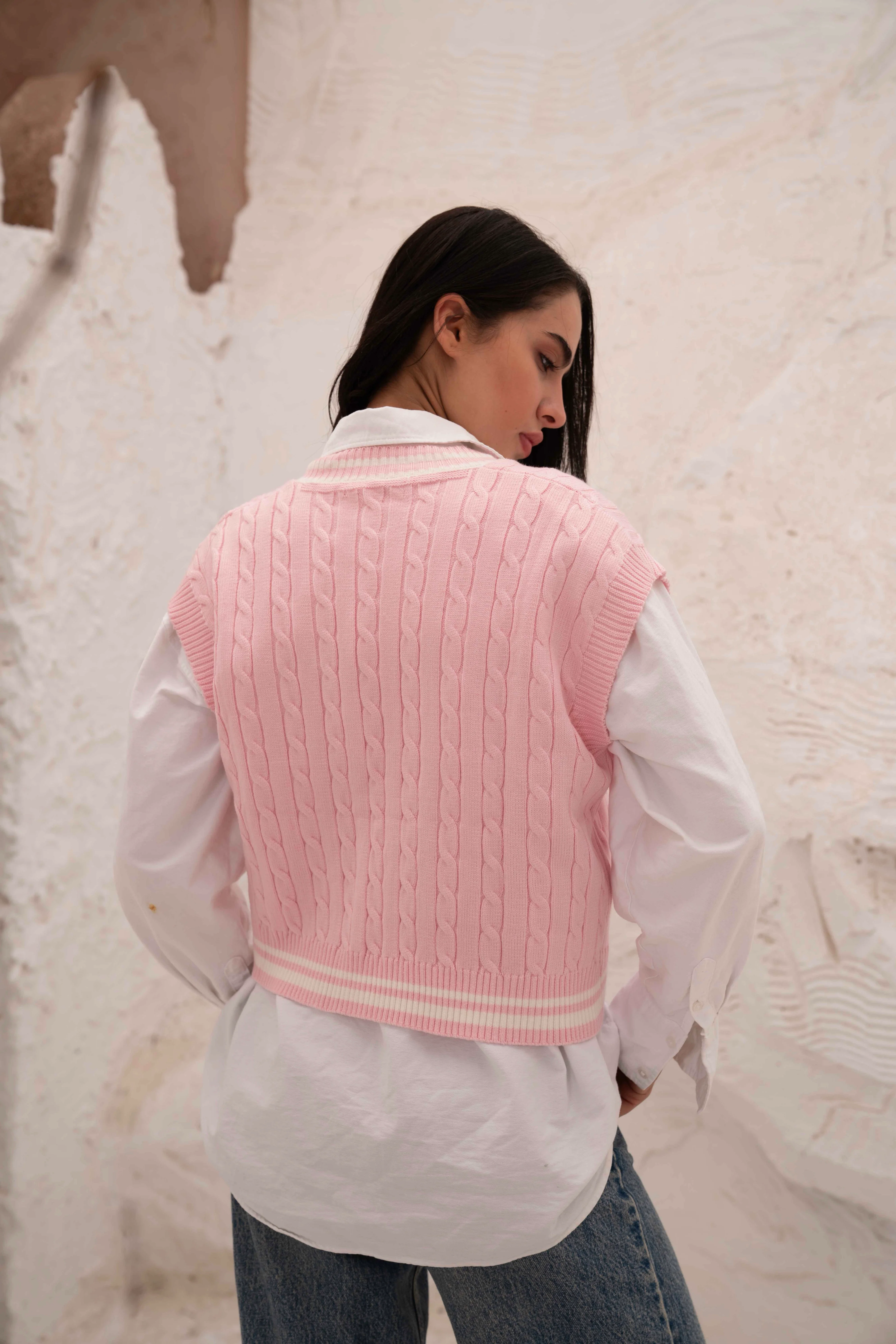 Cable Knit V-Neck Sweater Vest - Image 6