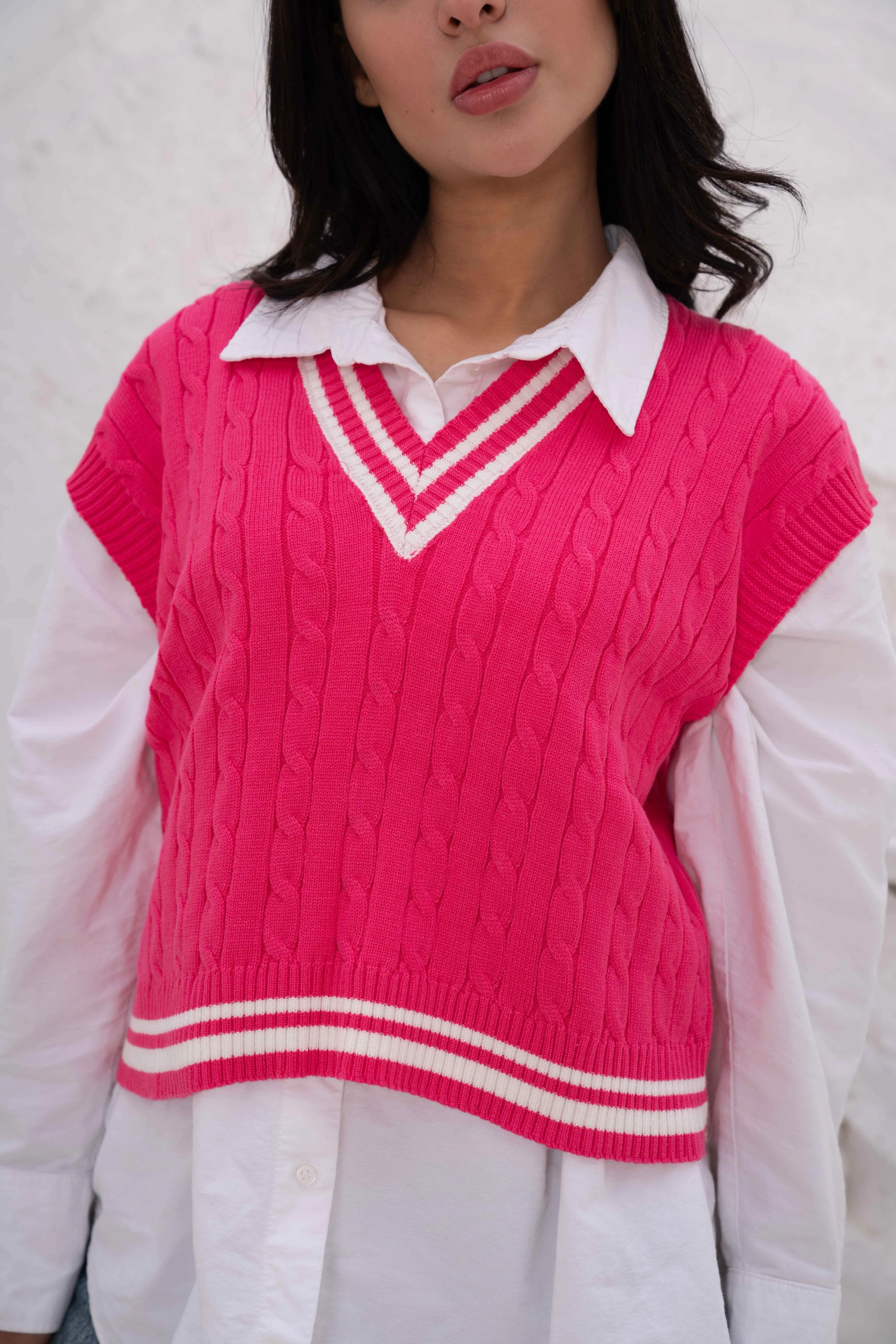 Cable Knit V-Neck Sweater Vest - Image 9