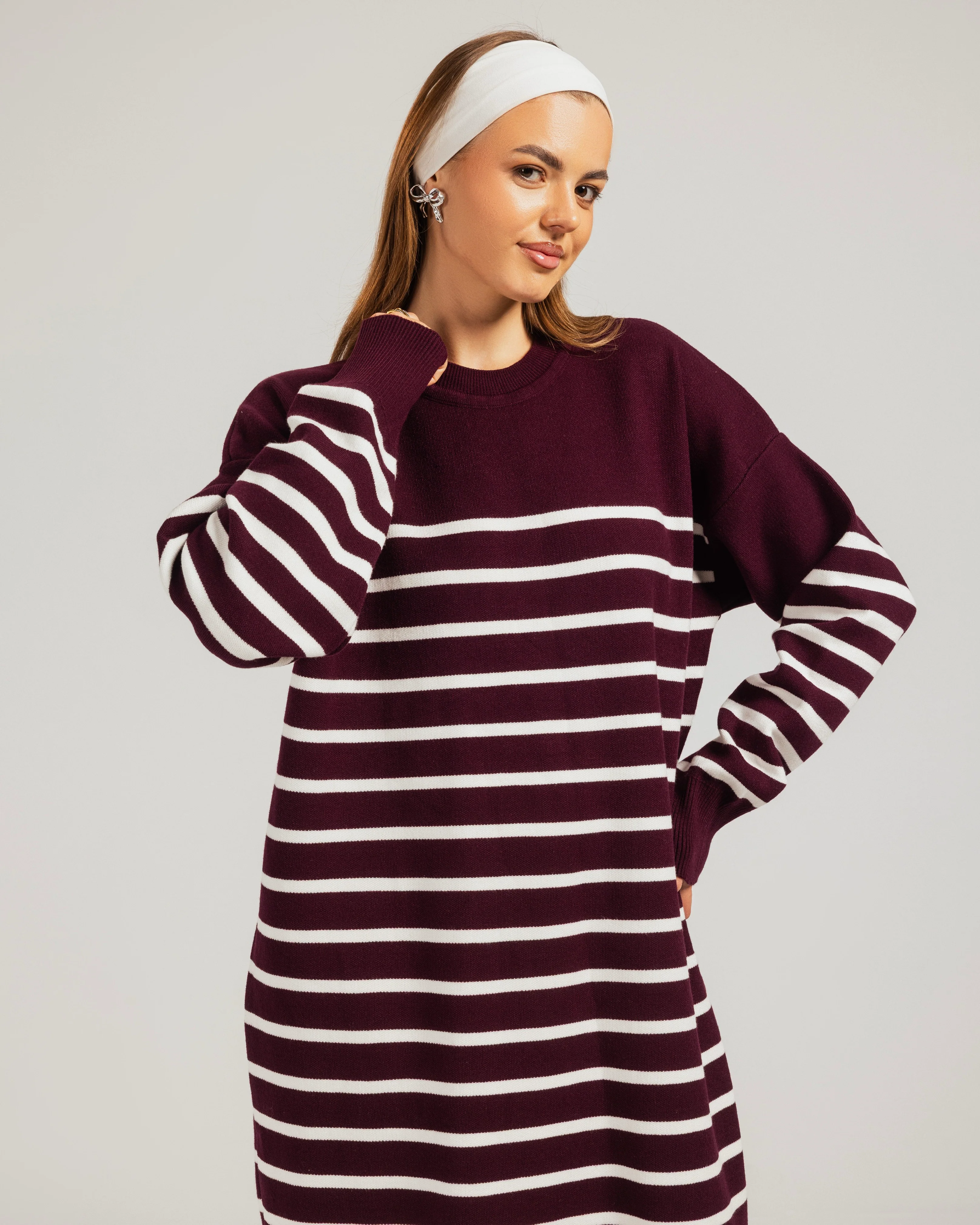 Casual Striped Knit Dress - Image 2