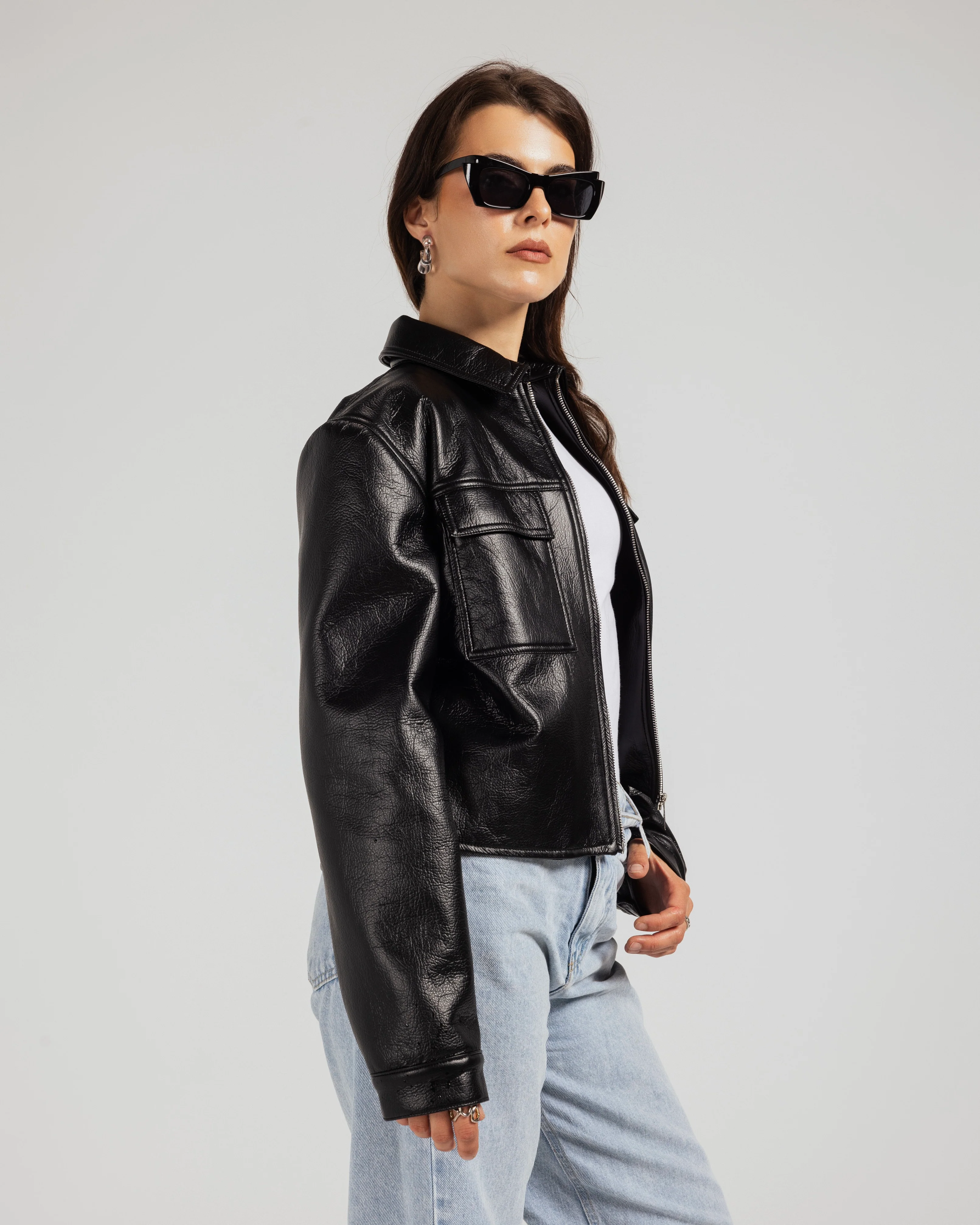 Signature Cropped Leather Jacket - Image 2