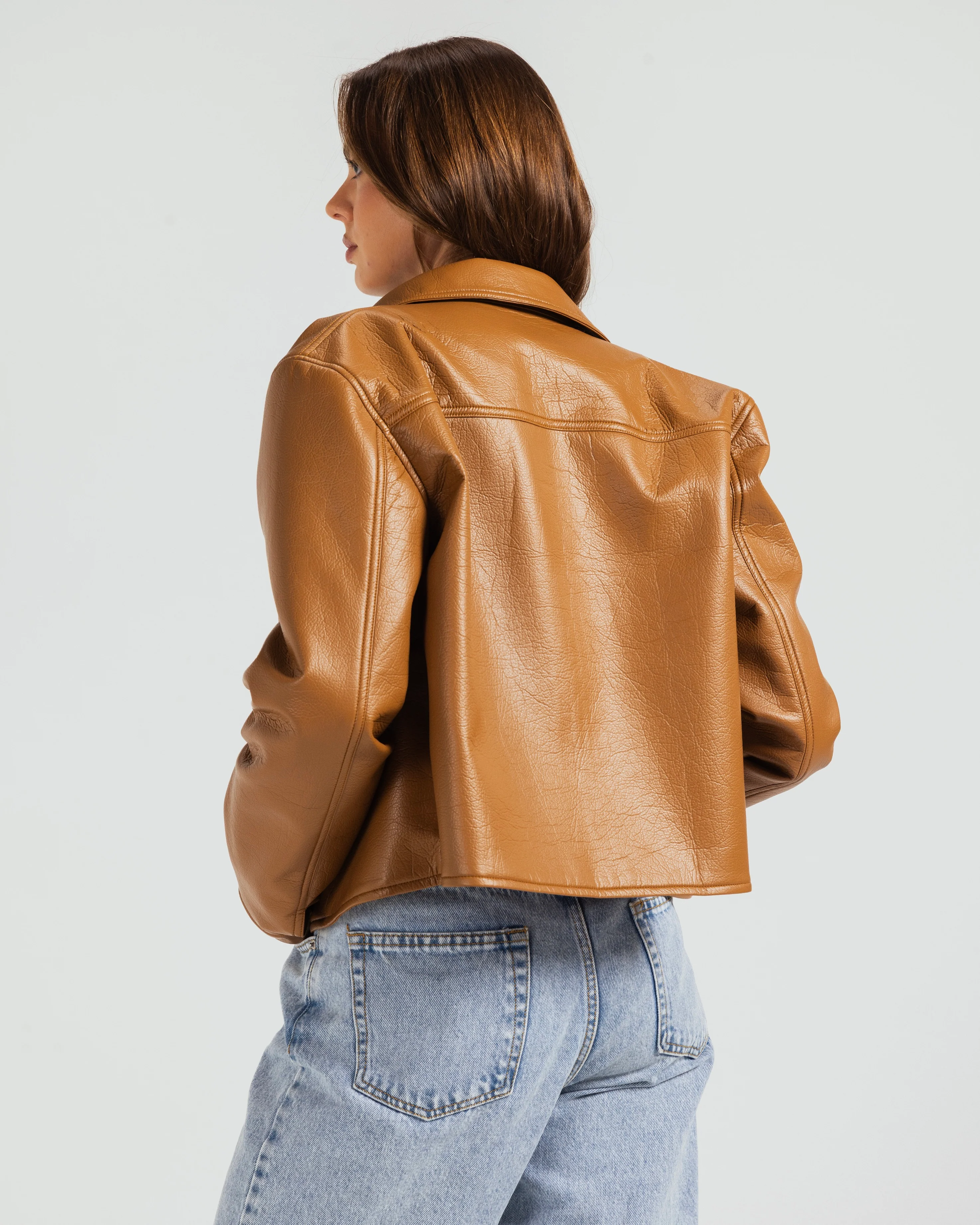 Signature Cropped Leather Jacket - Image 6
