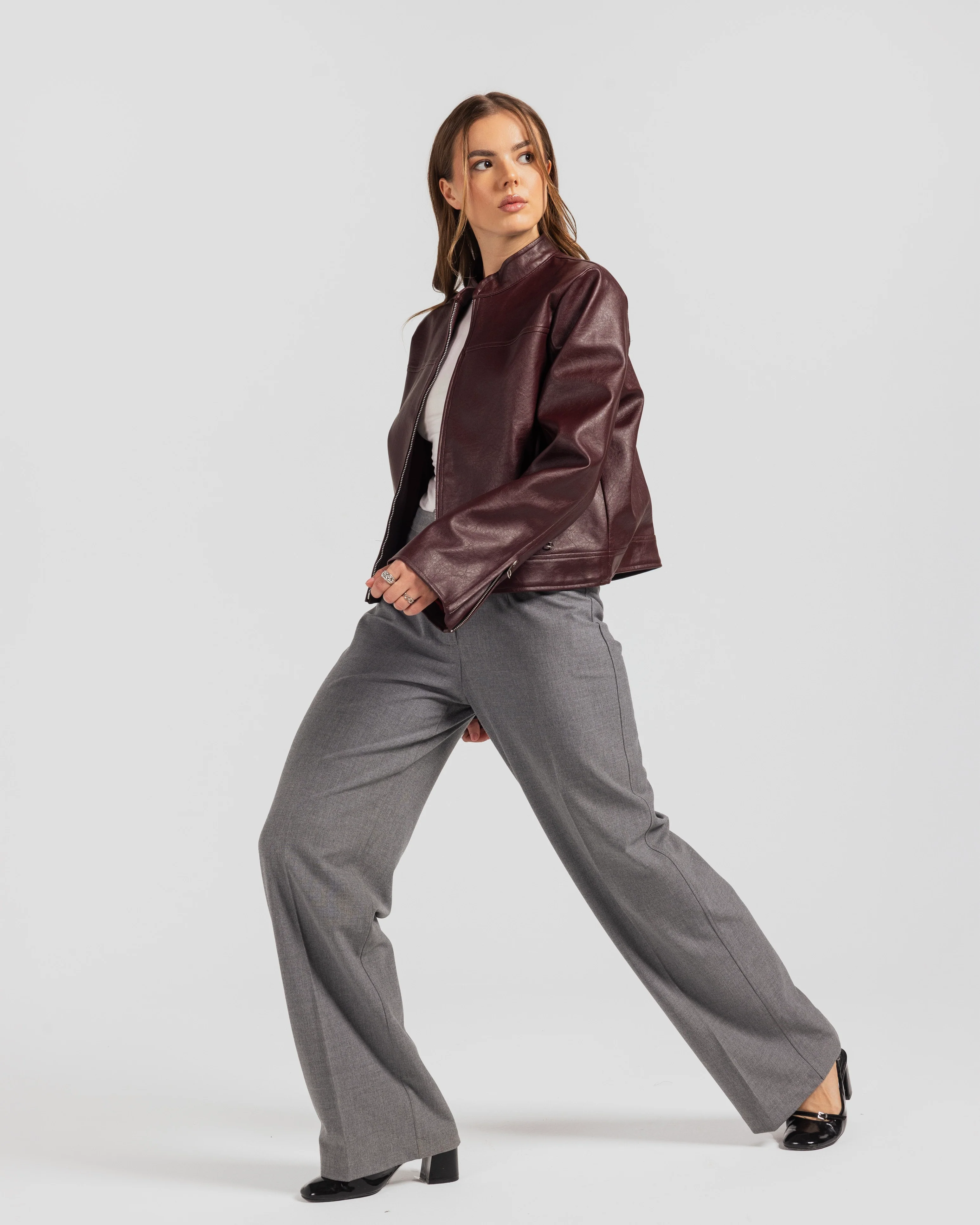 Cropped Leather Zip Jacket