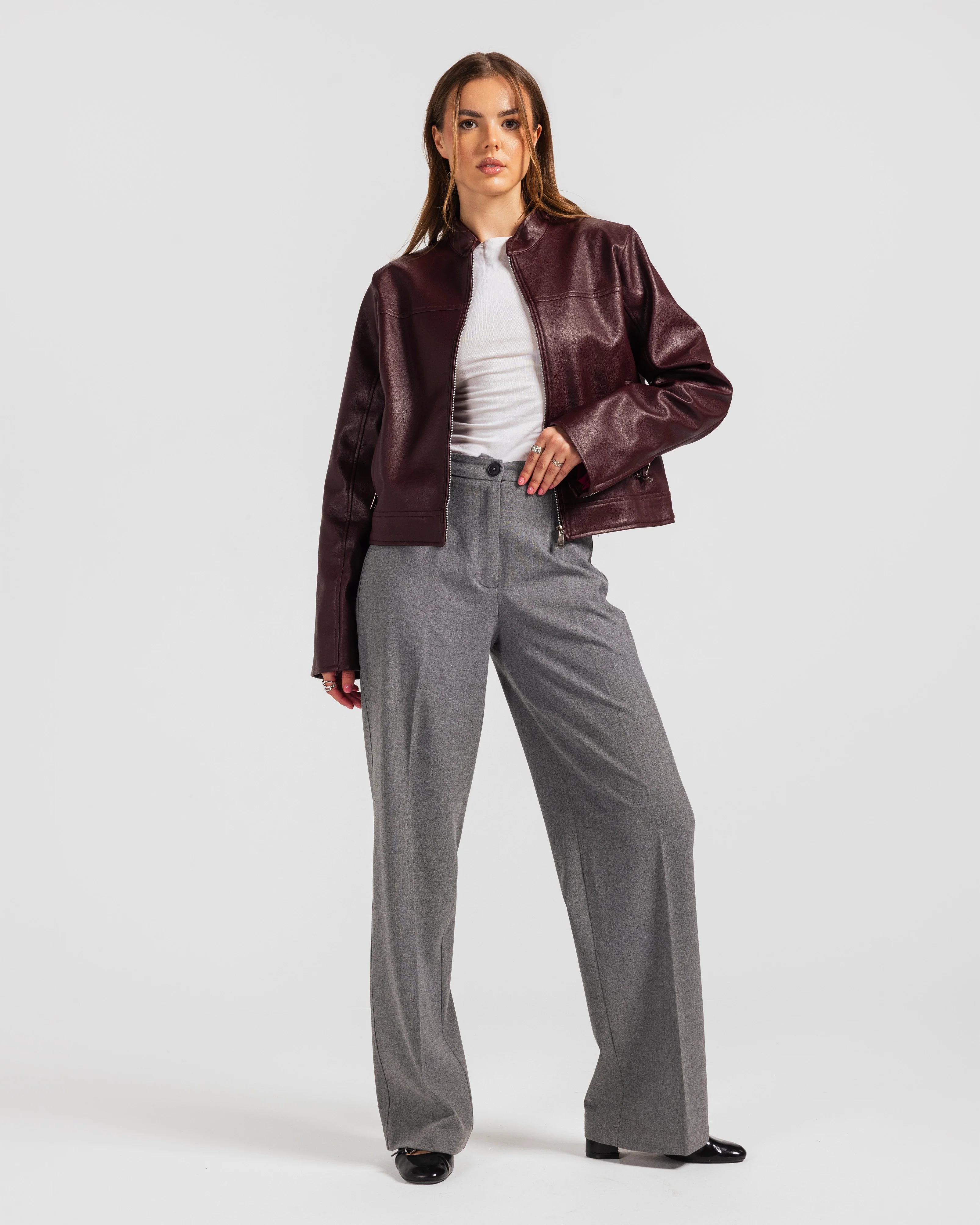 Cropped Leather Zip Jacket - Image 2