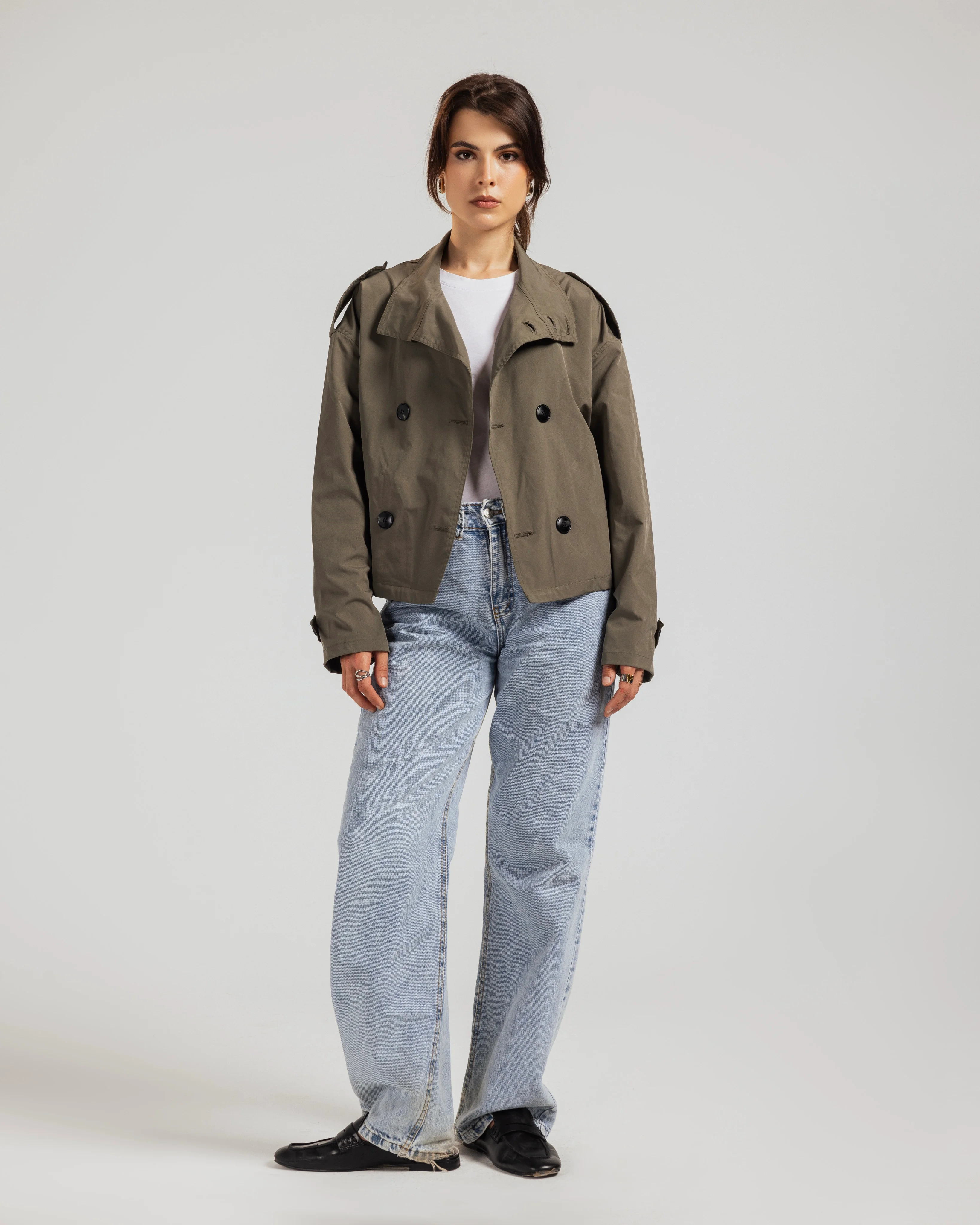 Cropped Military Trench Jacket - Image 6