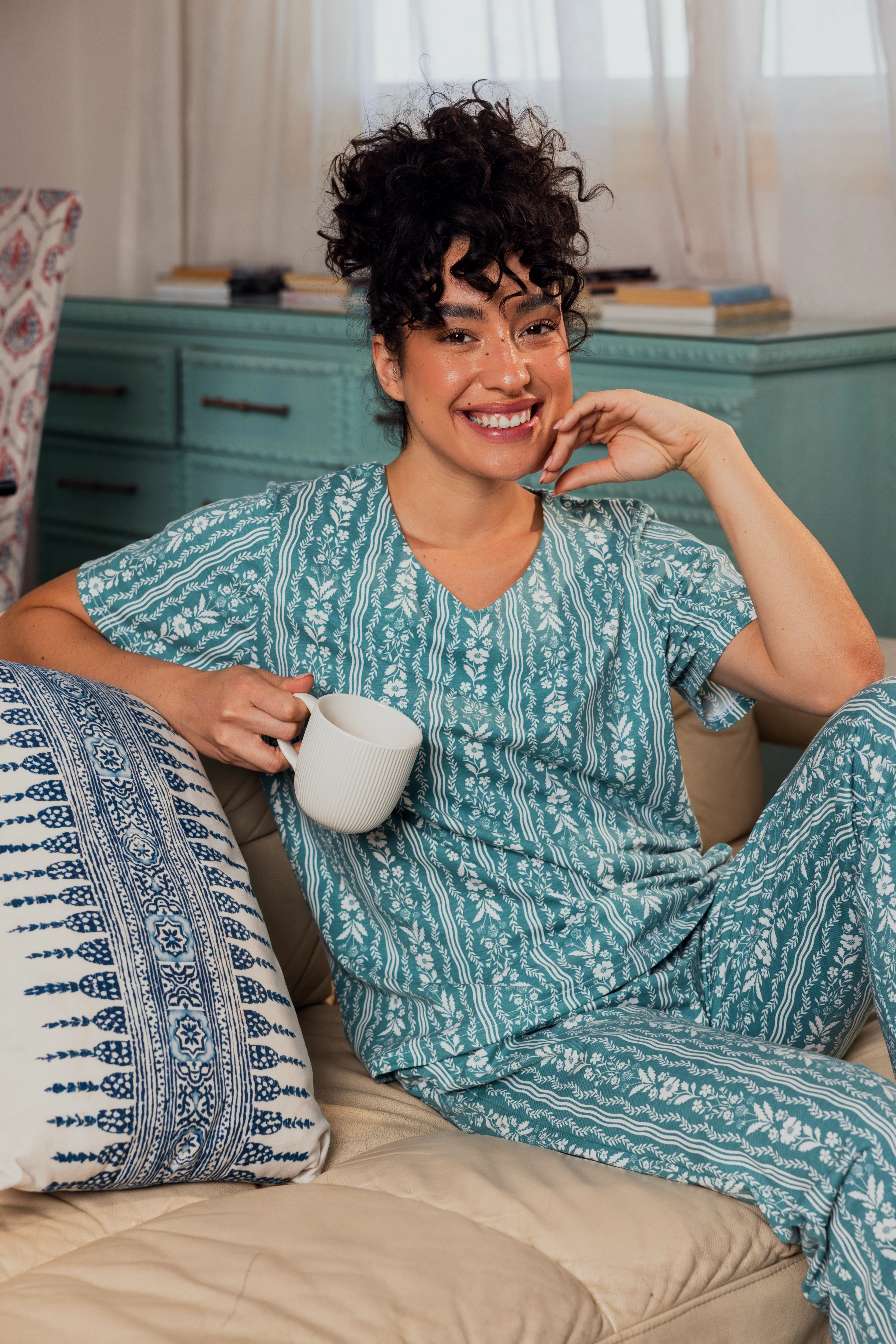 Green Cotton Printed Pajama Set - Image 3