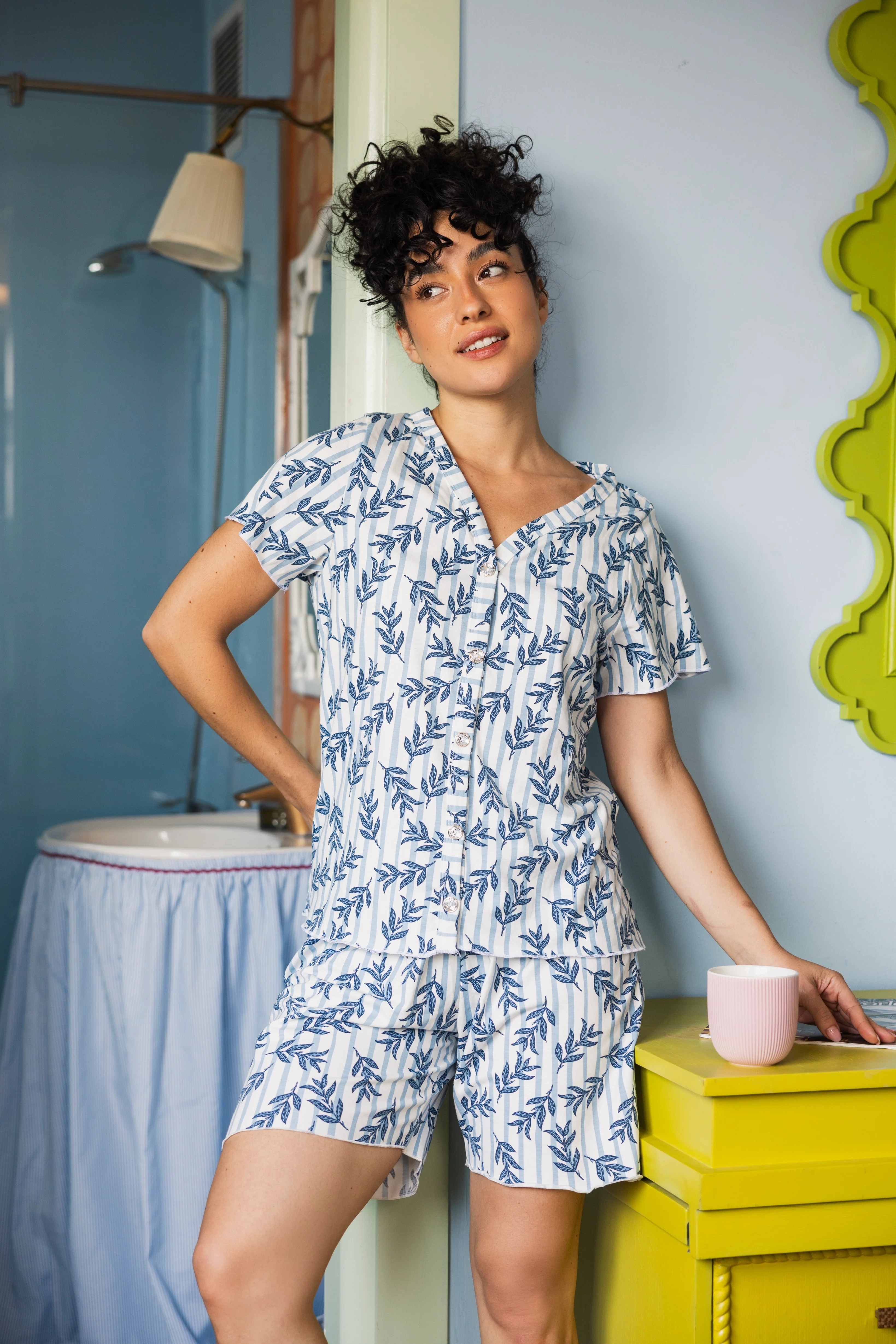 Bluish Leaves Cotton Pajama Collection - Image 4
