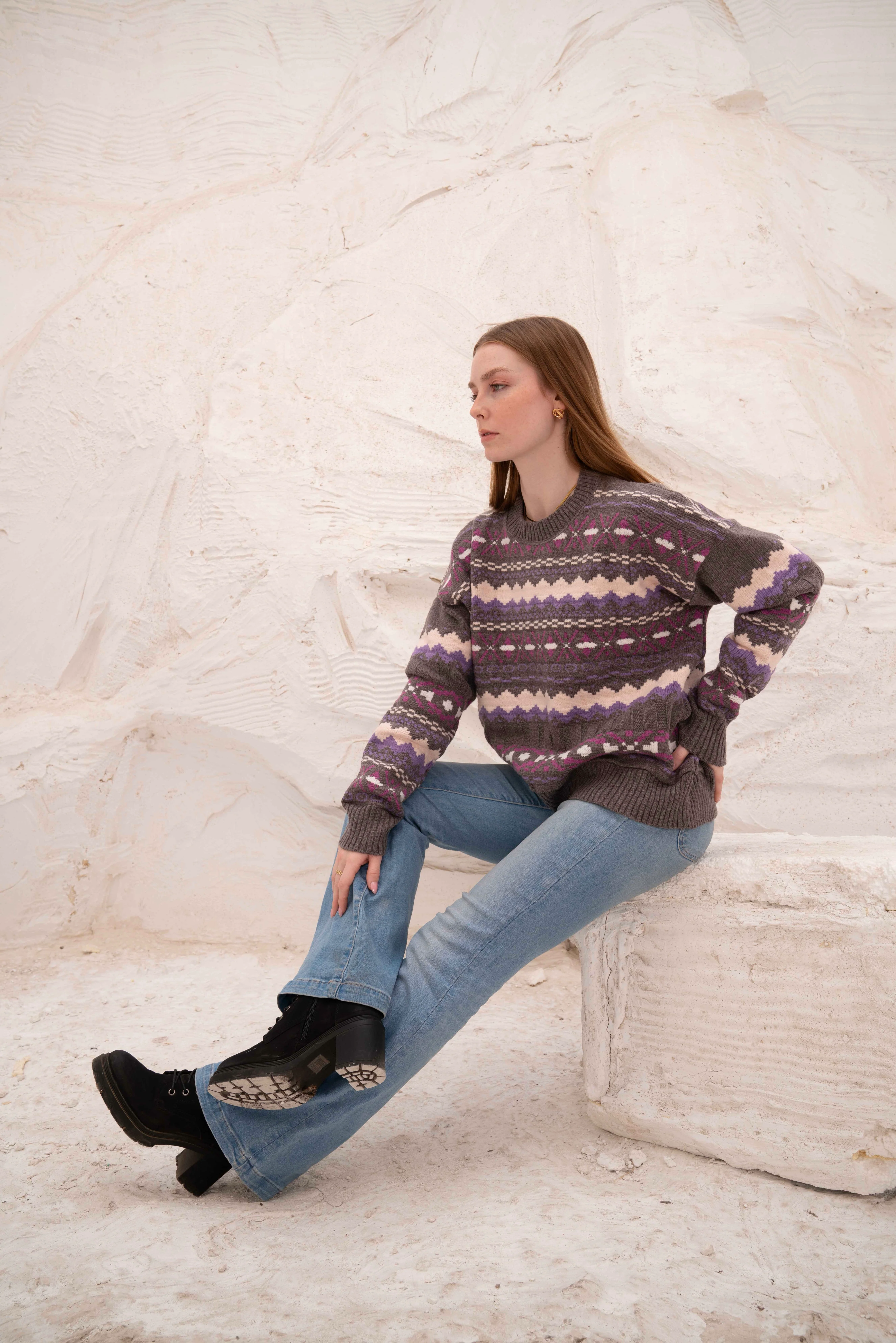 Grey Women’s Patterned Knit Pullover - Image 3
