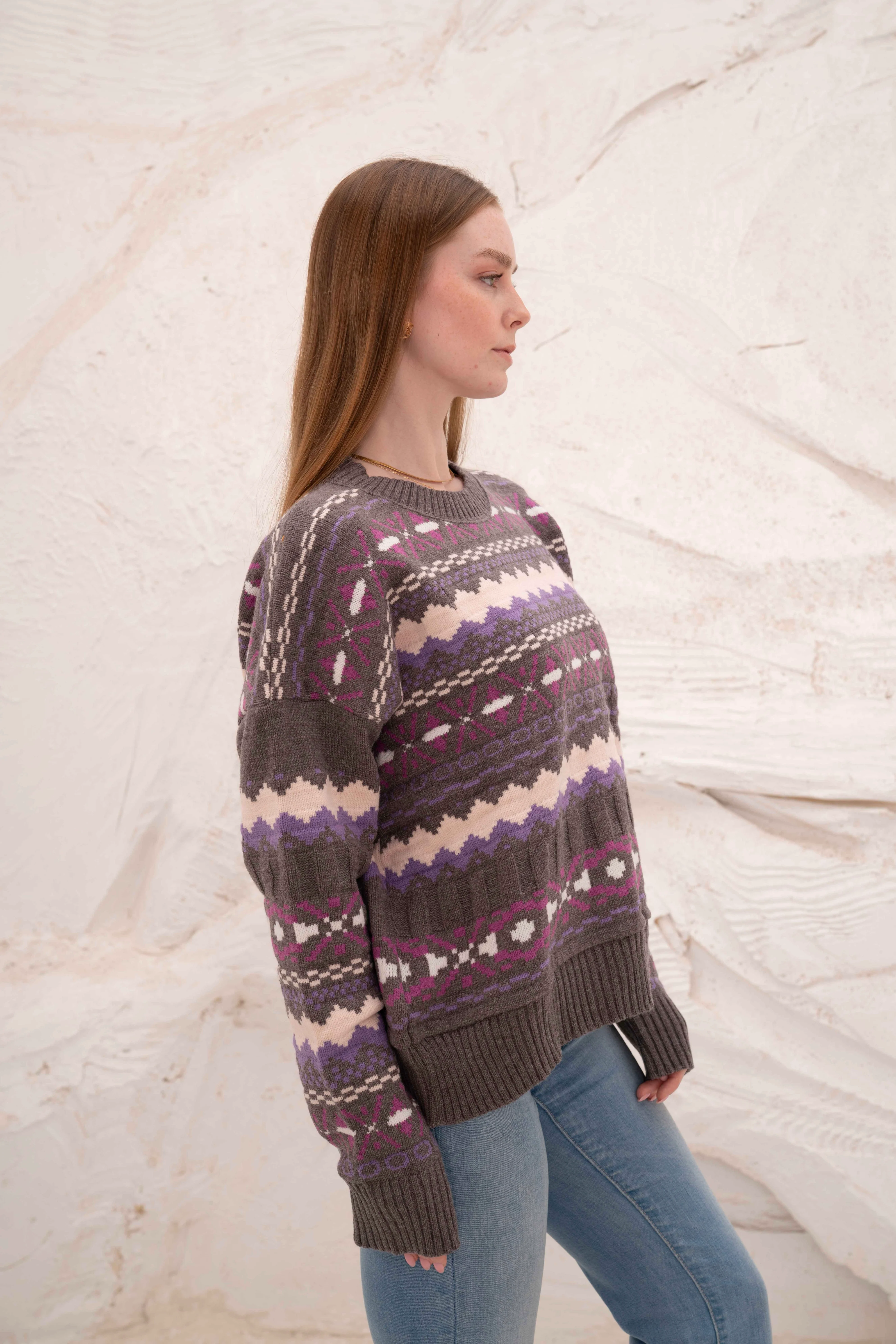 Grey Women’s Patterned Knit Pullover - Image 4