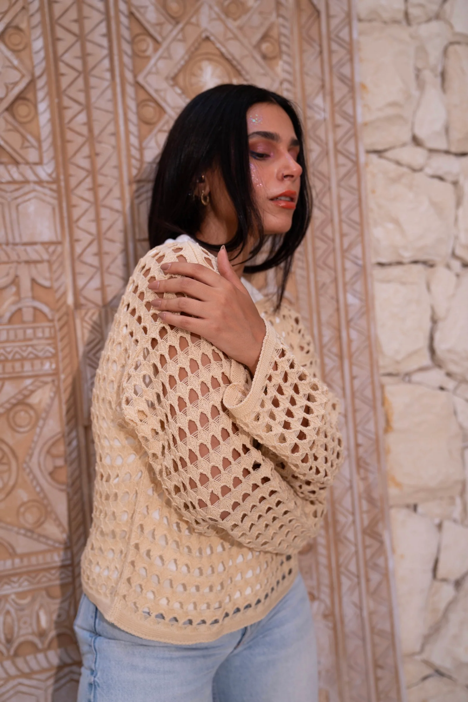 Gumus Beige Mesh Blouse - Image 4