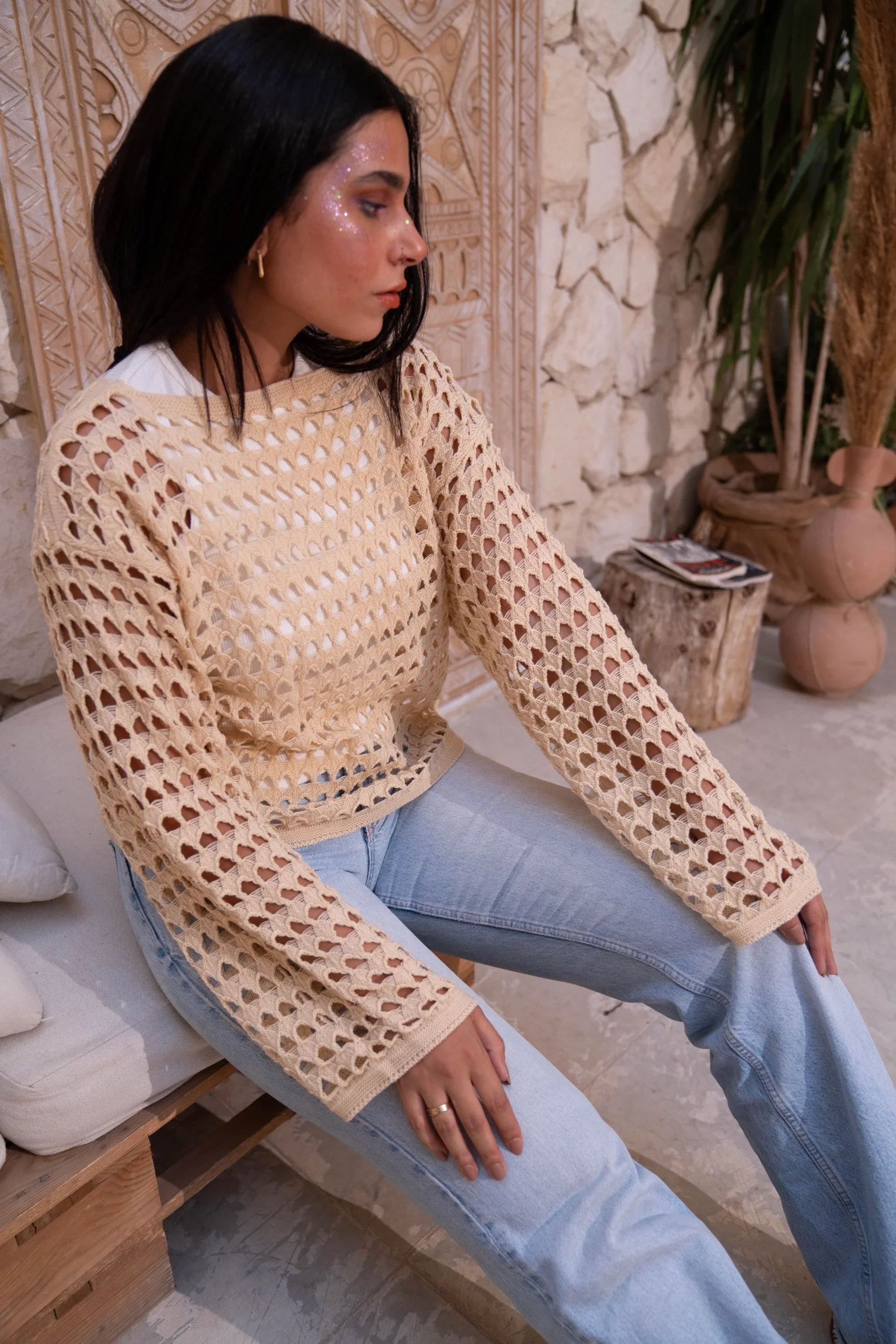 Gumus Beige Mesh Blouse - Image 7