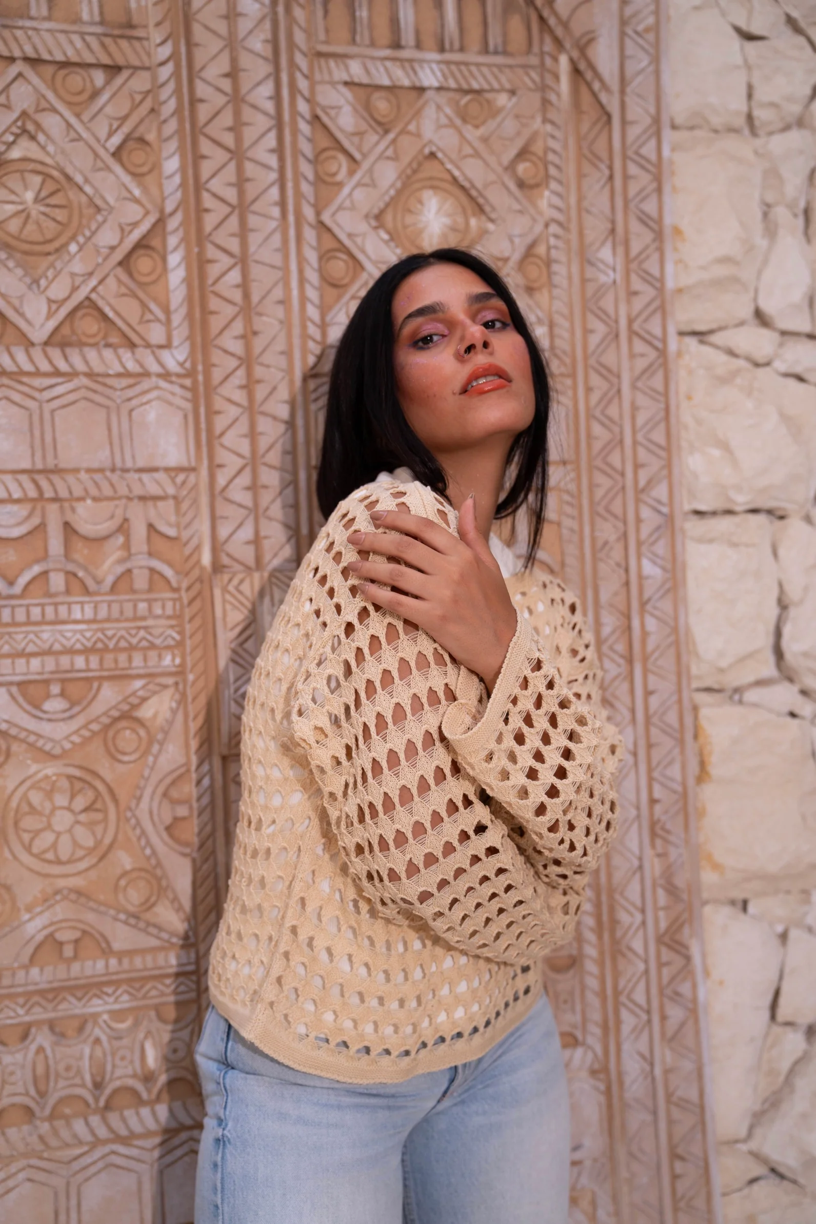 Gumus Beige Mesh Blouse - Image 9