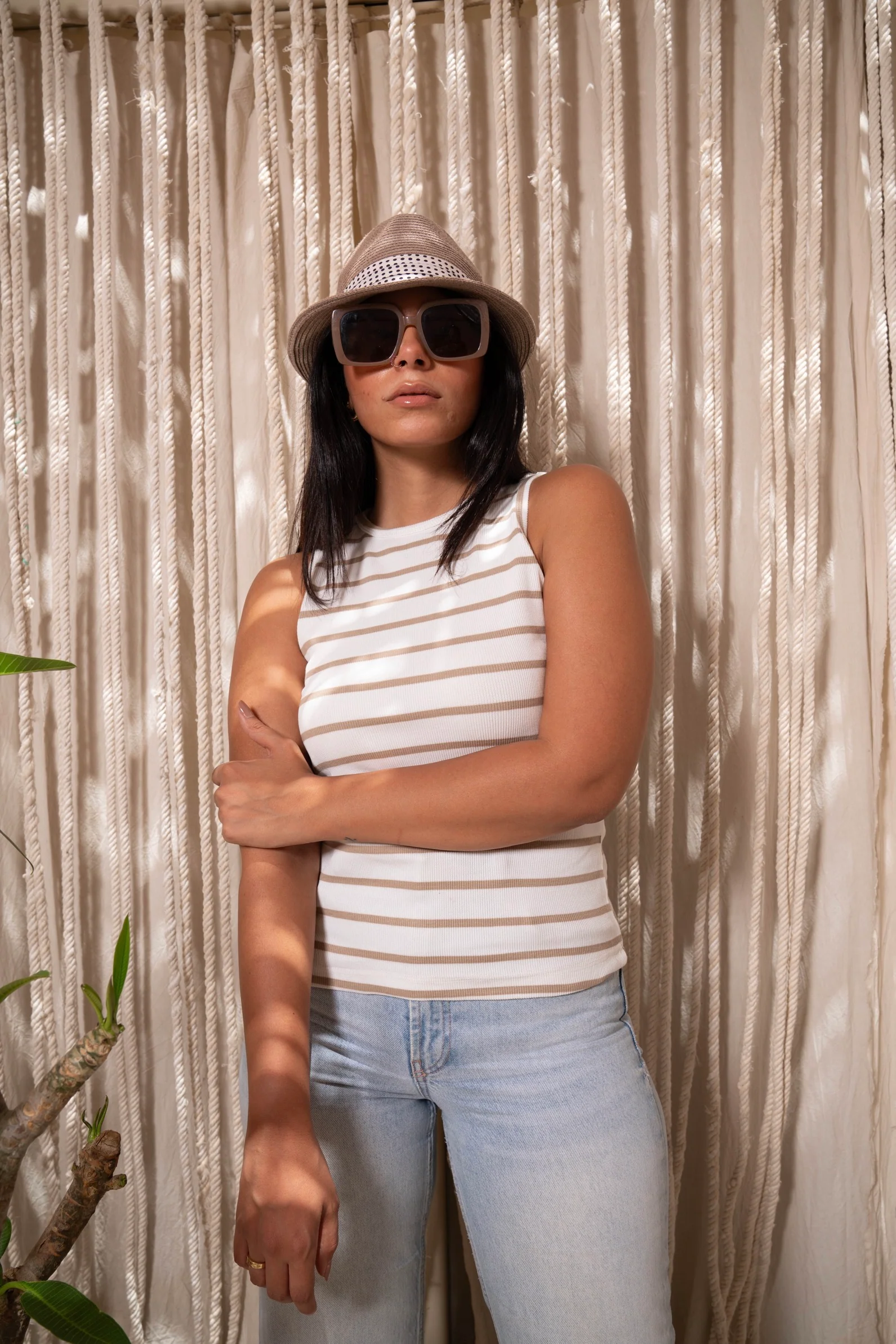 Gumus Beige Striped Sleeveless Top - Image 3