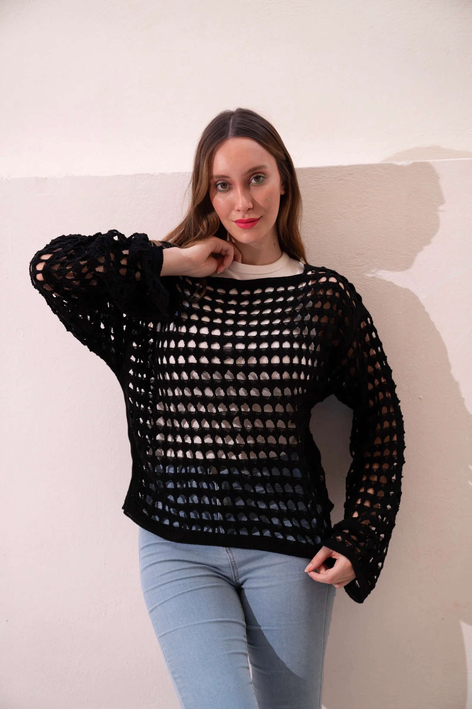 Gumus Black Mesh Blouse - Image 3