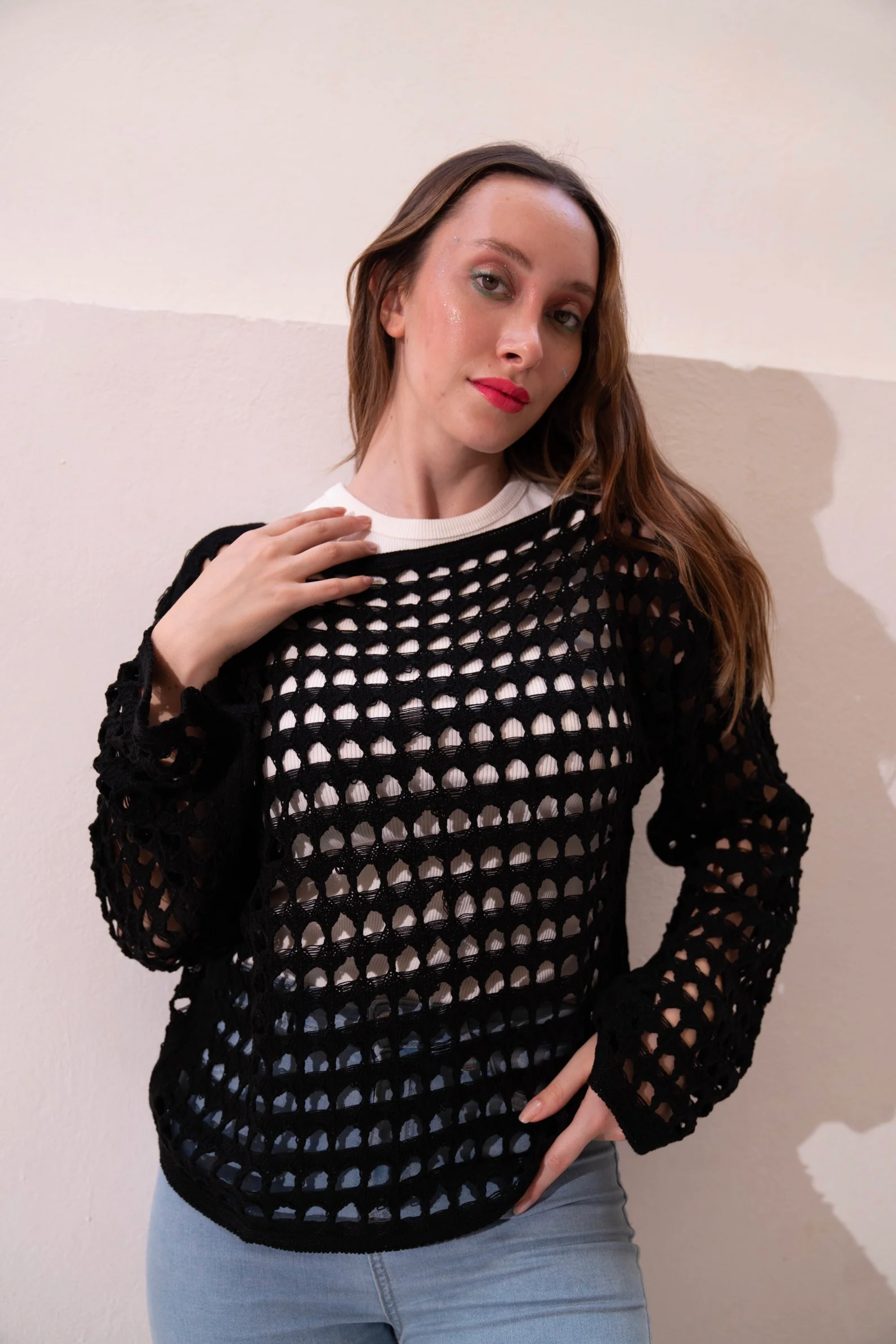 Gumus Black Mesh Blouse - Image 4