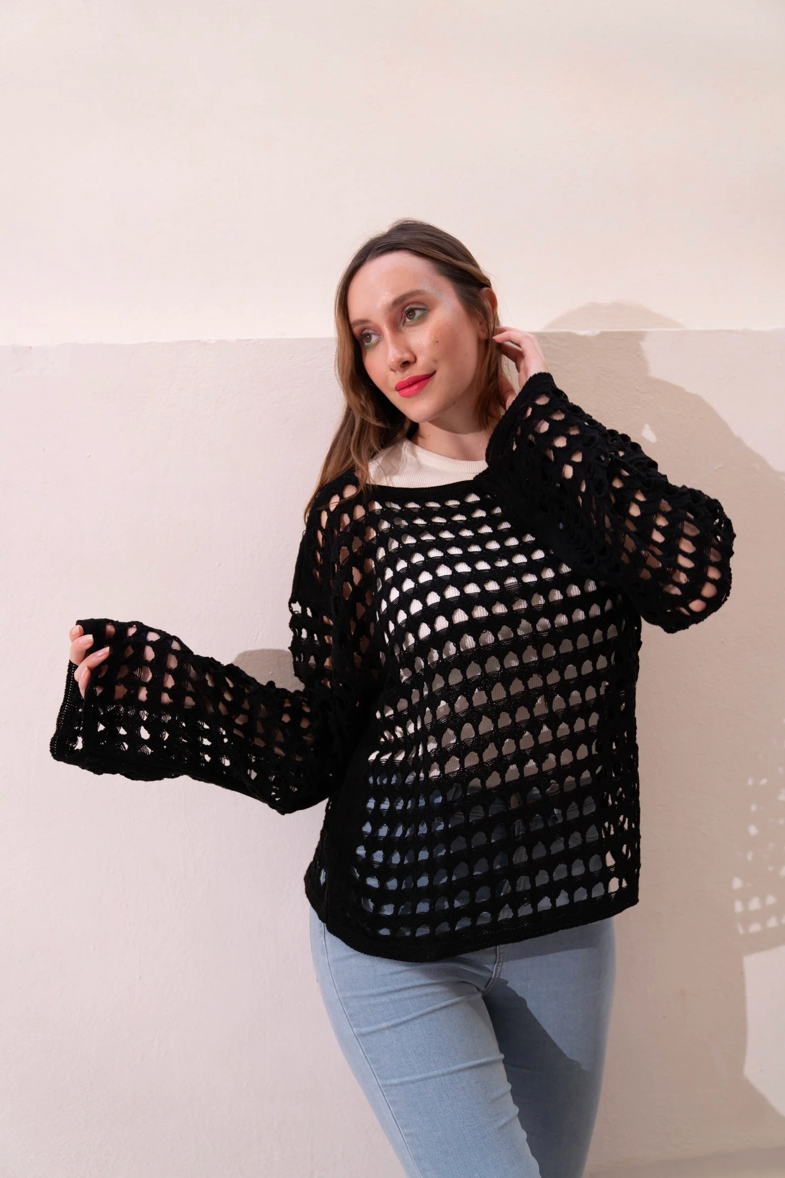 Gumus Black Mesh Blouse - Image 8