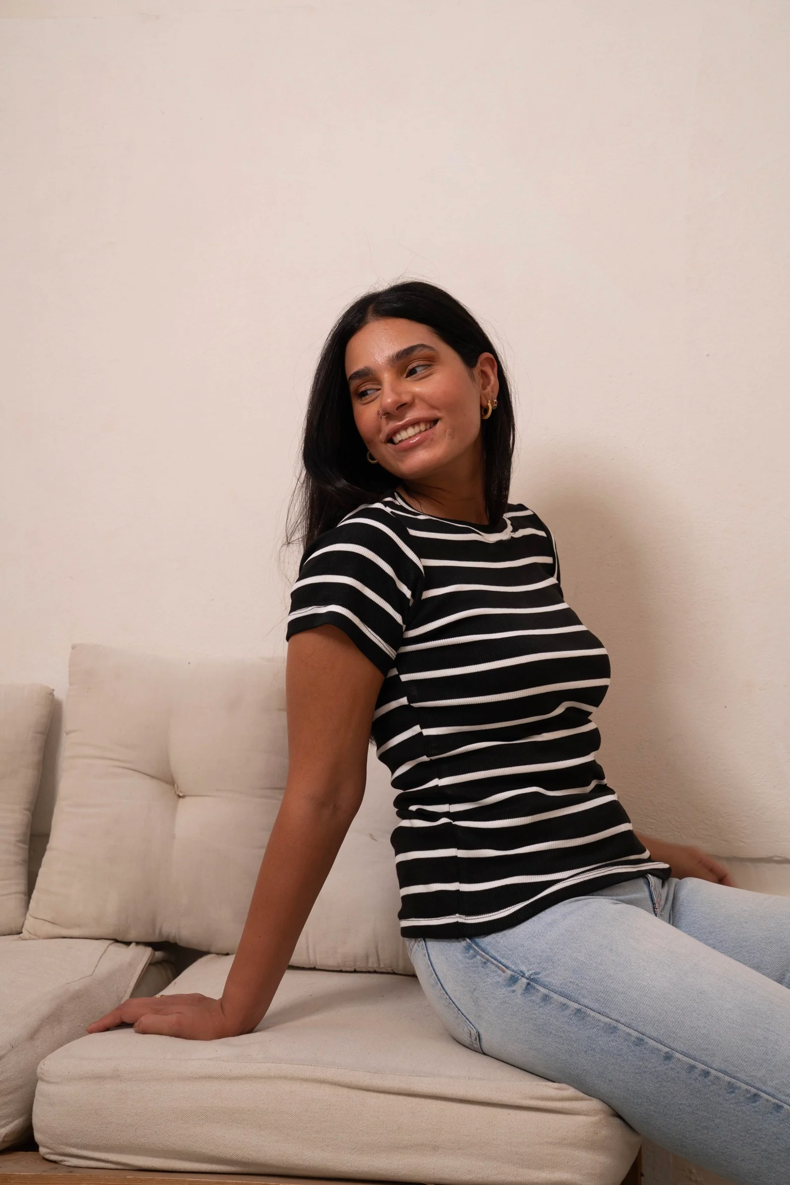 Gumus Black Striped Short Sleeve Top - Image 5