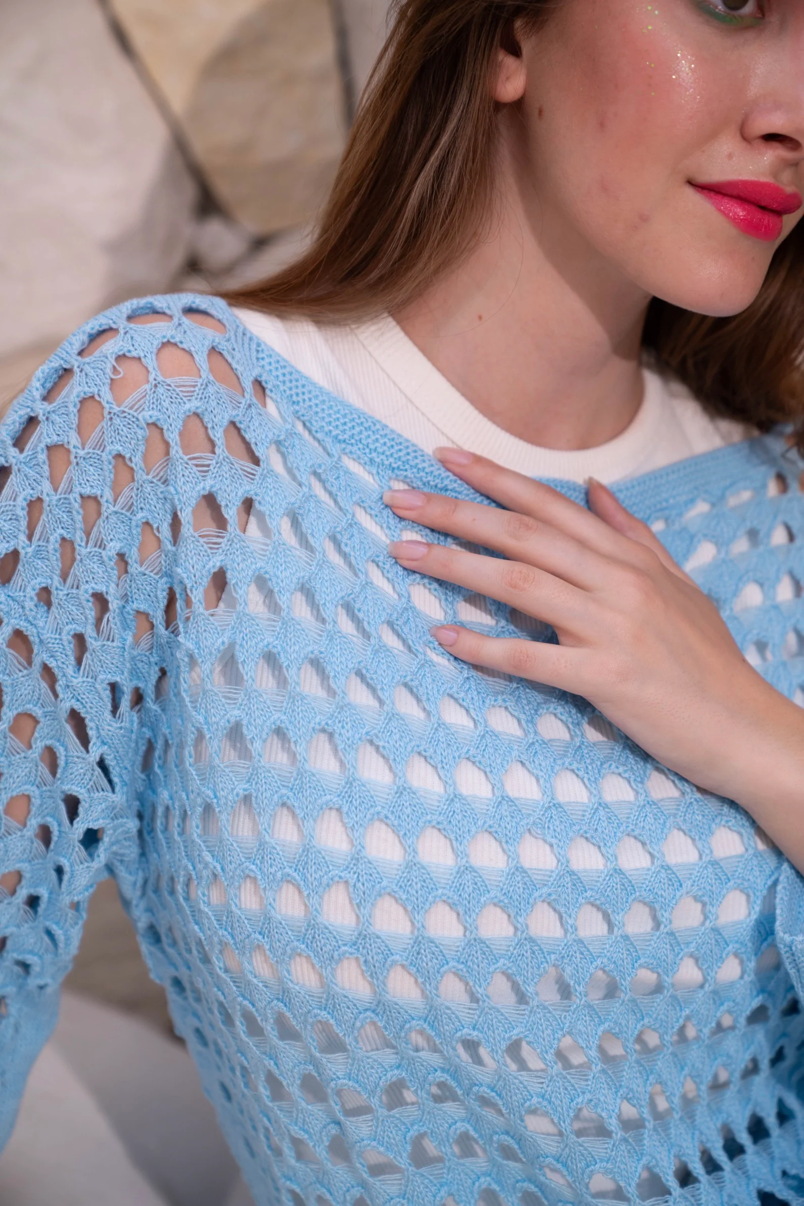 Gumus Baby Blue Mesh Blouse - Image 11
