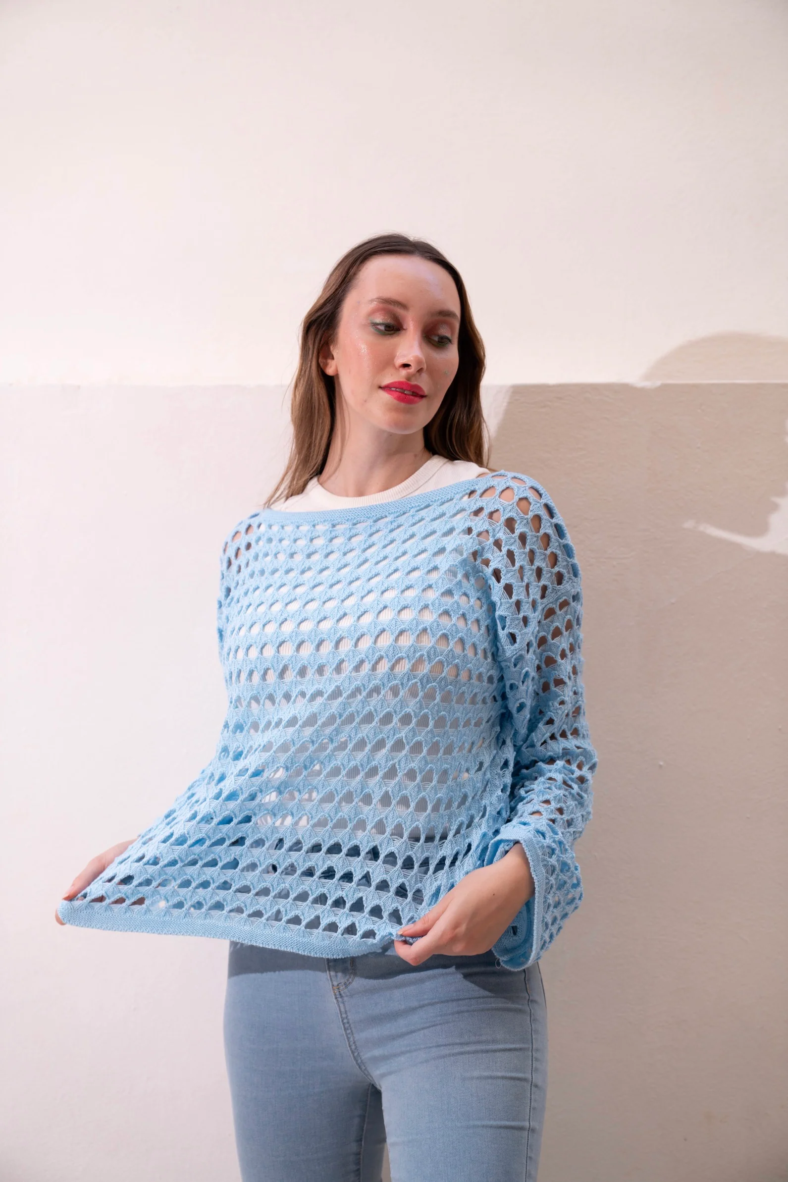 Gumus Baby Blue Mesh Blouse - Image 3