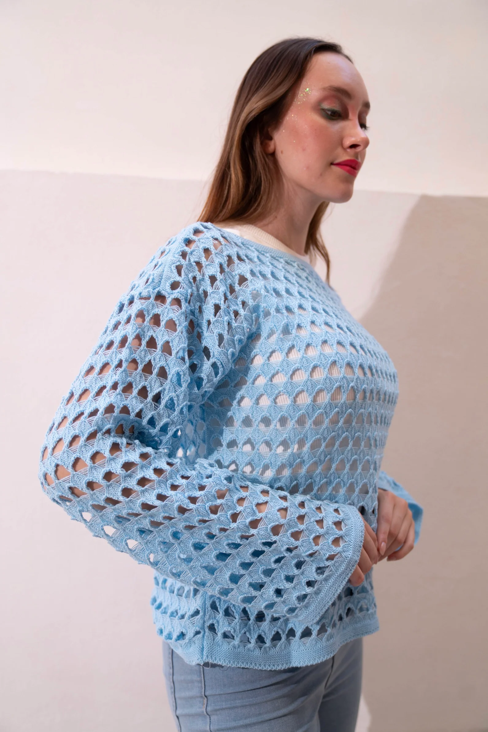 Gumus Baby Blue Mesh Blouse - Image 5