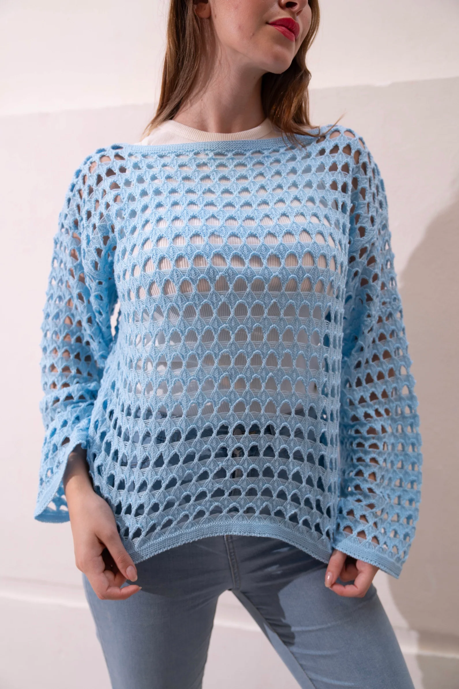 Gumus Baby Blue Mesh Blouse - Image 6