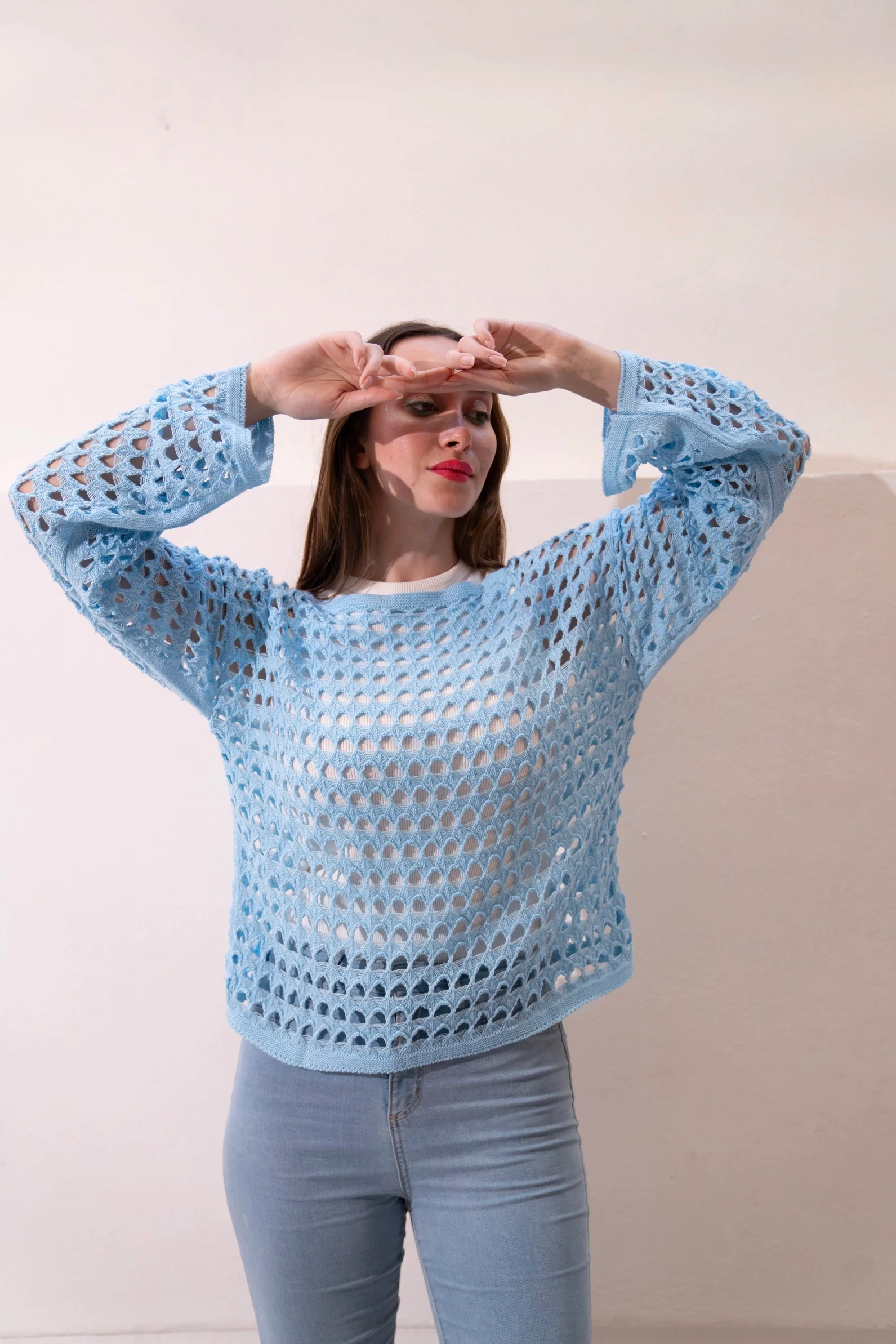 Gumus Baby Blue Mesh Blouse - Image 7