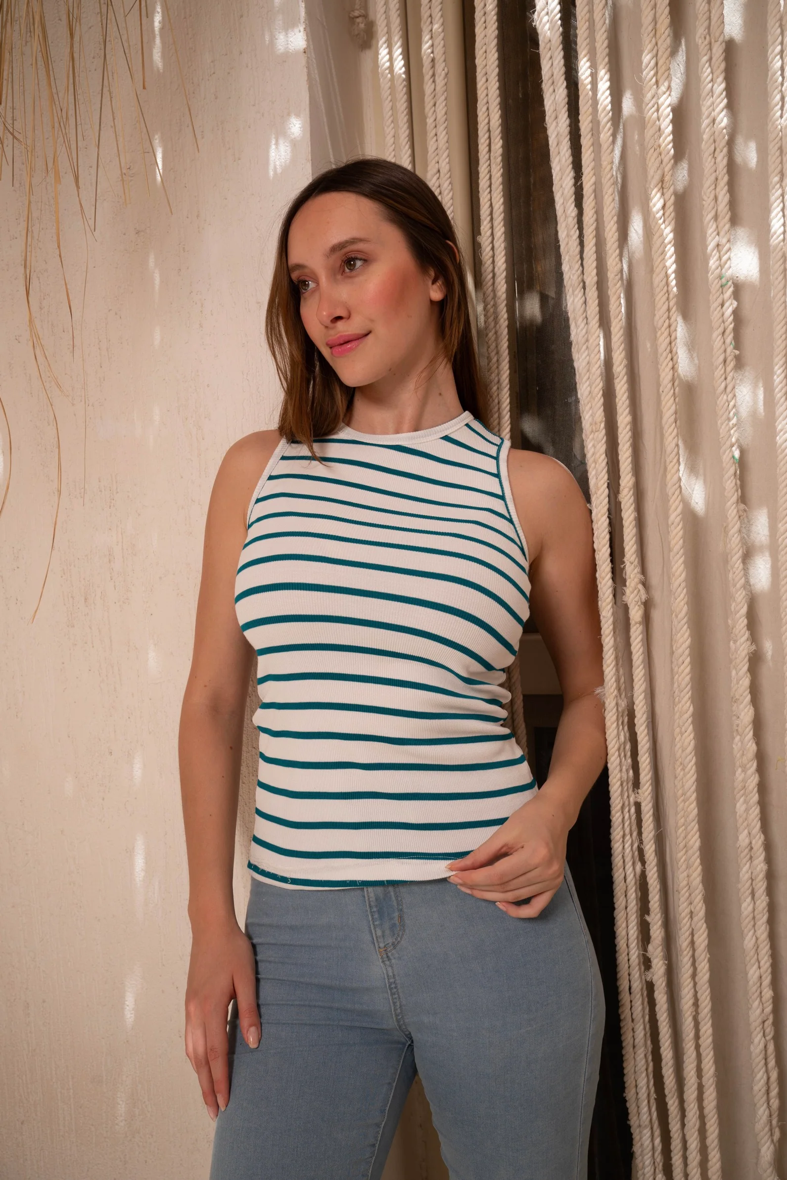 Gumus Green Striped Sleeveless Top - Image 3