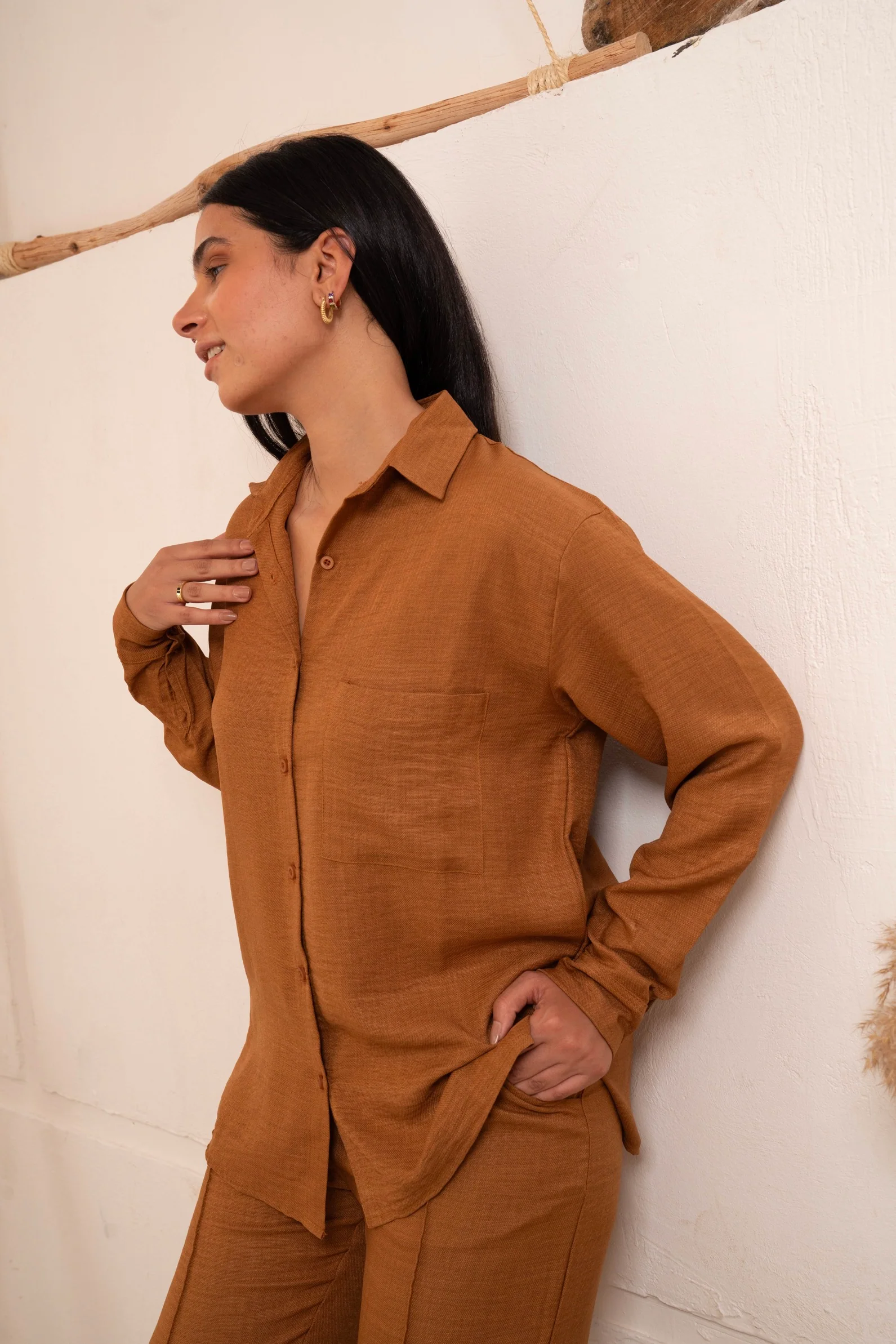 Gumus Linen Caramel Suit - Image 12