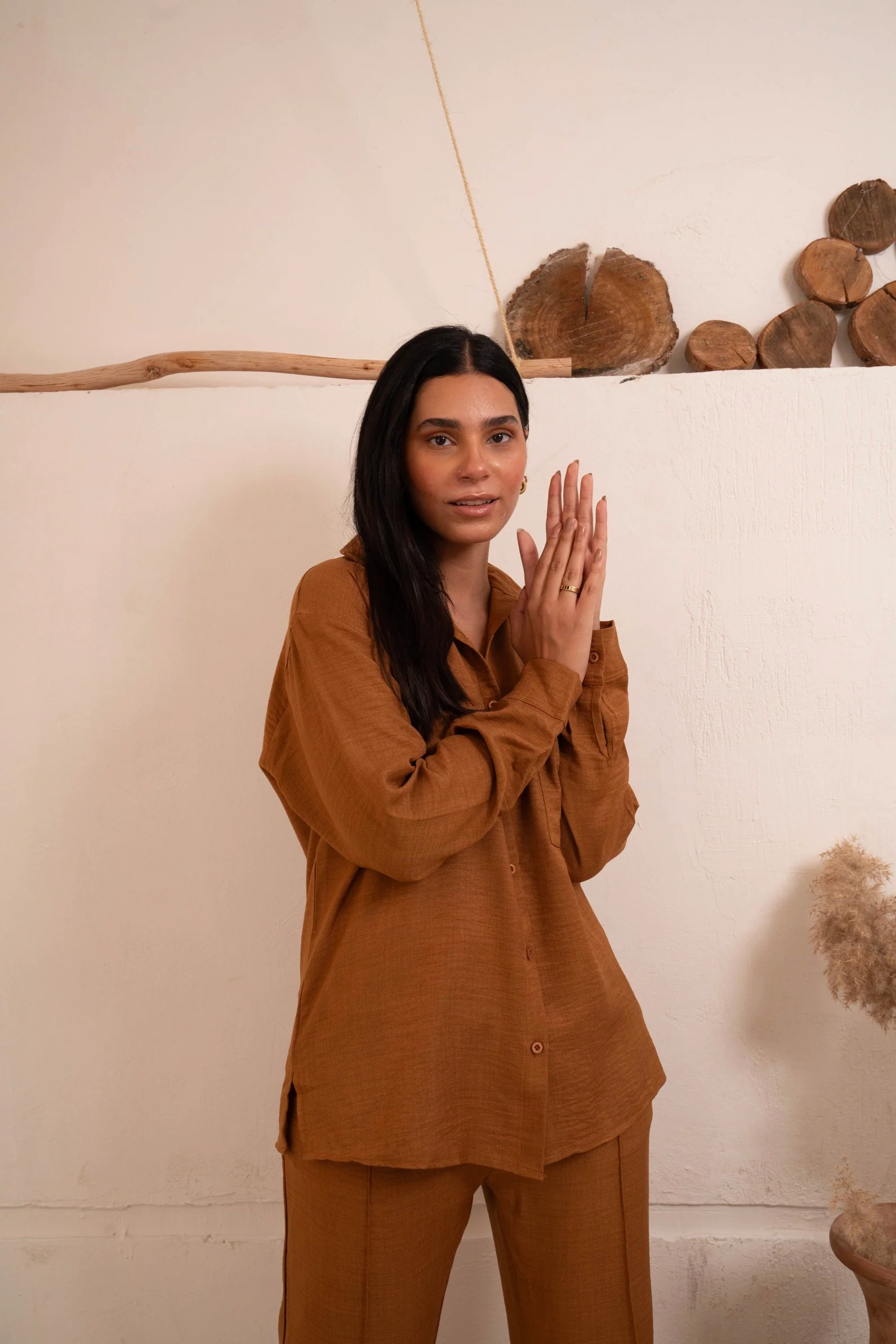 Gumus Linen Caramel Suit - Image 8