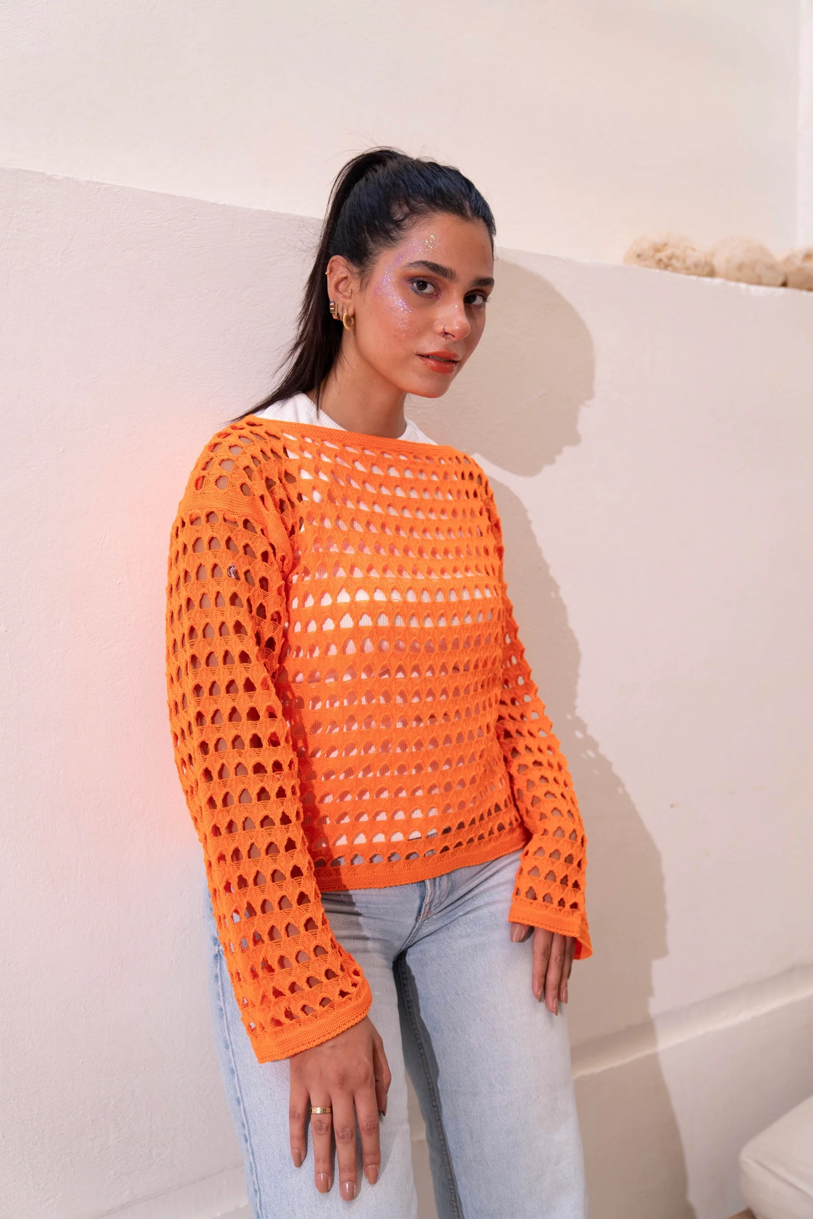 Gumus Orange Mesh Blouse - Image 3