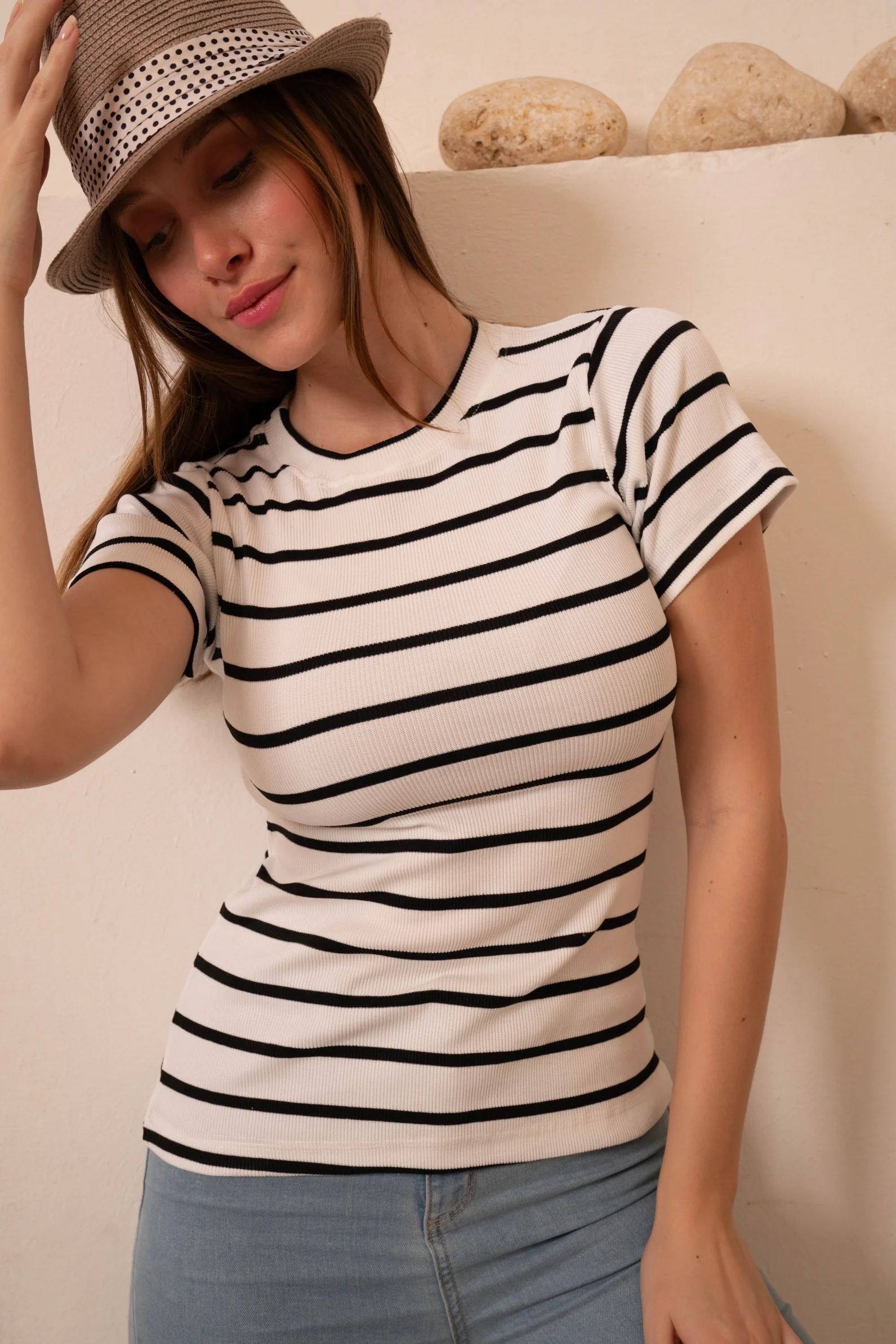 Gumus White Striped Short Sleeve Top - Image 10