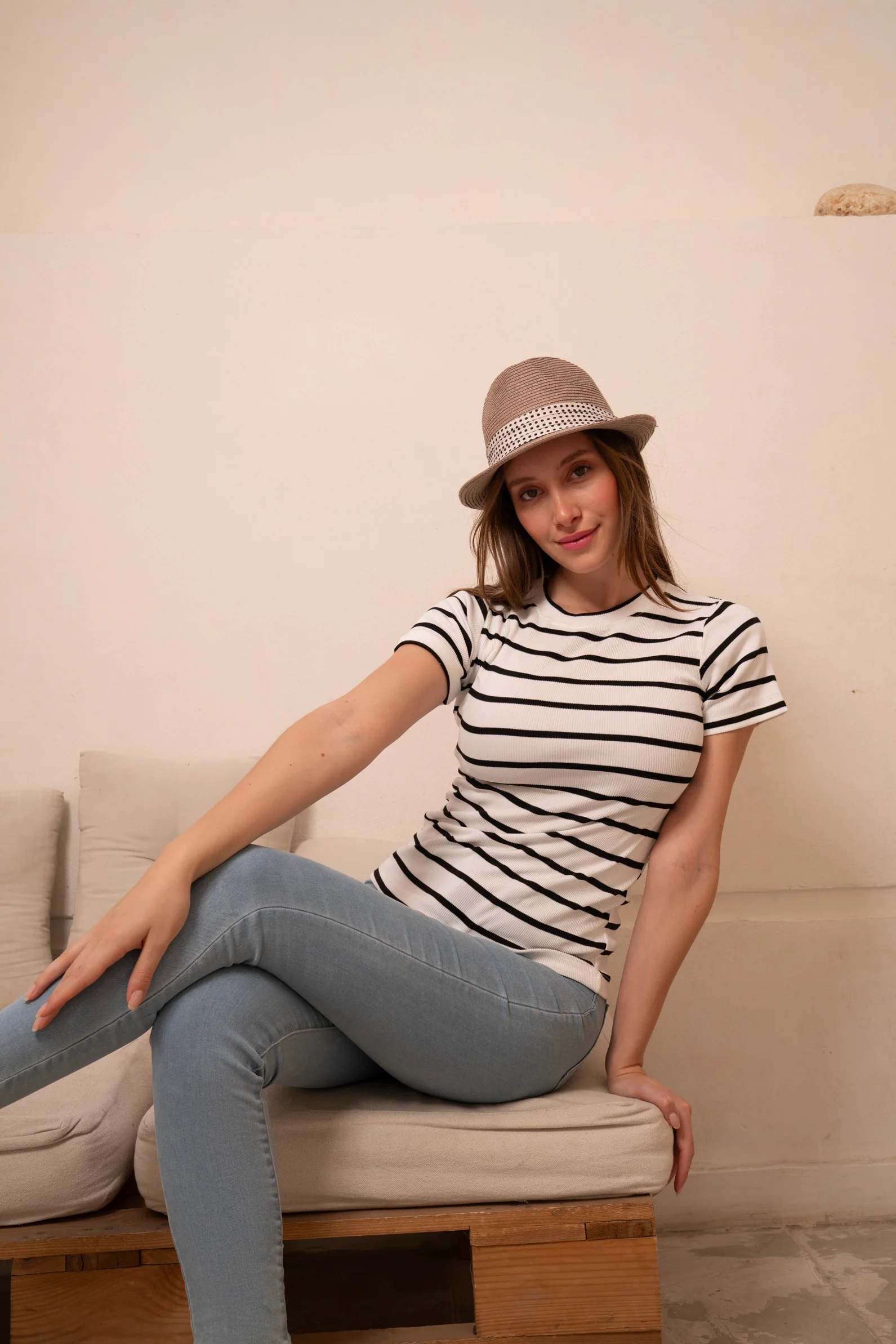 Gumus White Striped Short Sleeve Top - Image 11