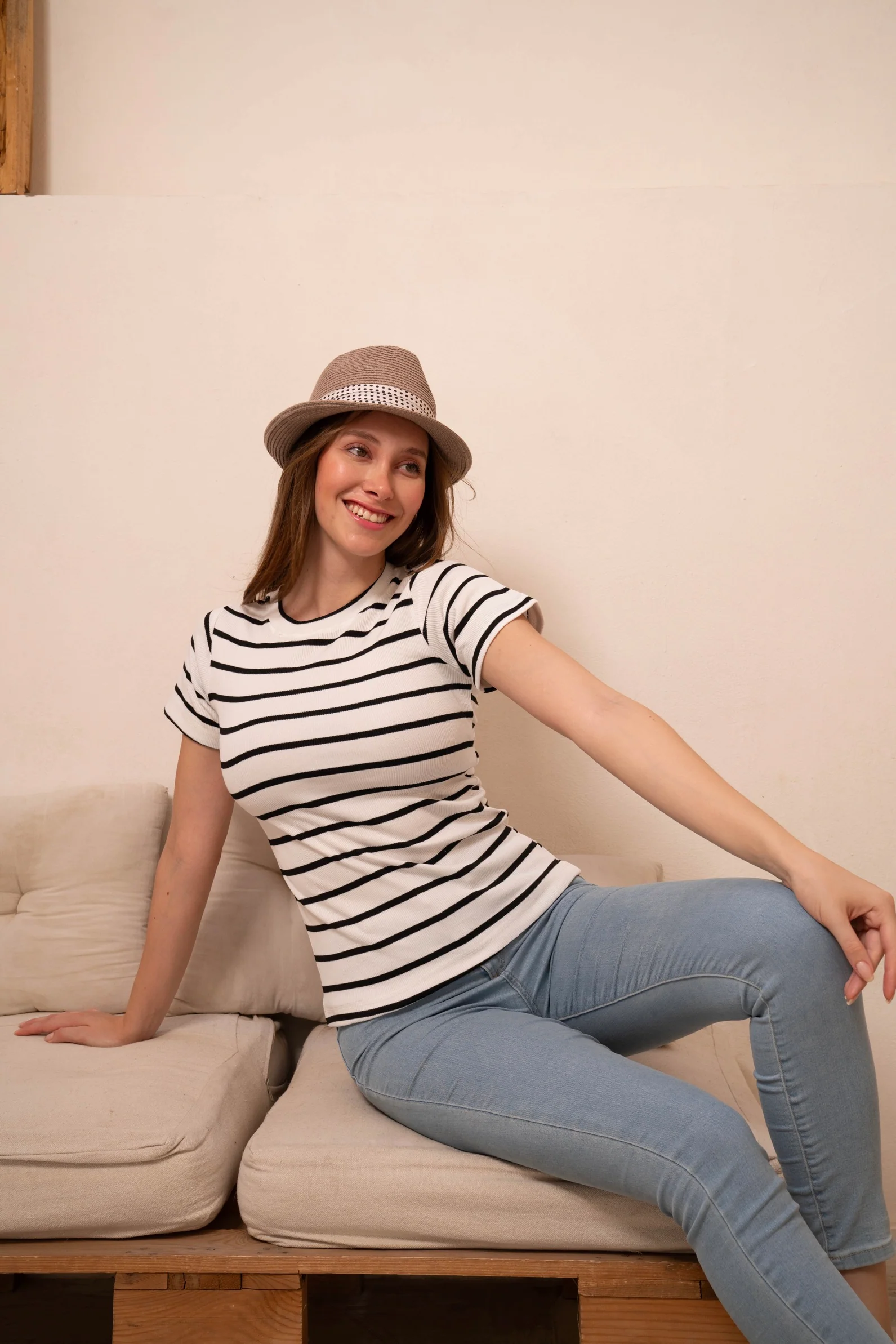 Gumus White Striped Short Sleeve Top - Image 12