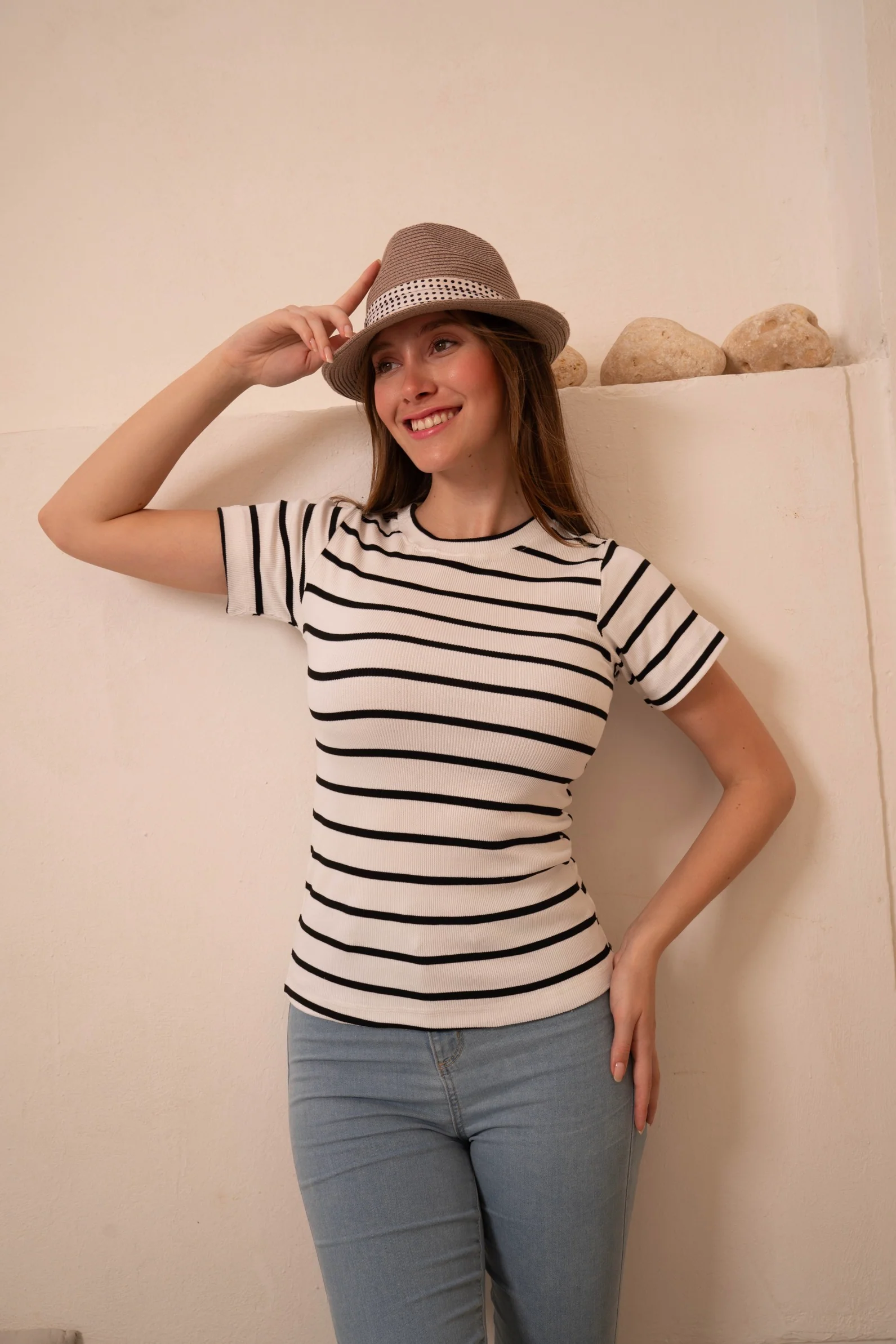 Gumus White Striped Short Sleeve Top - Image 3