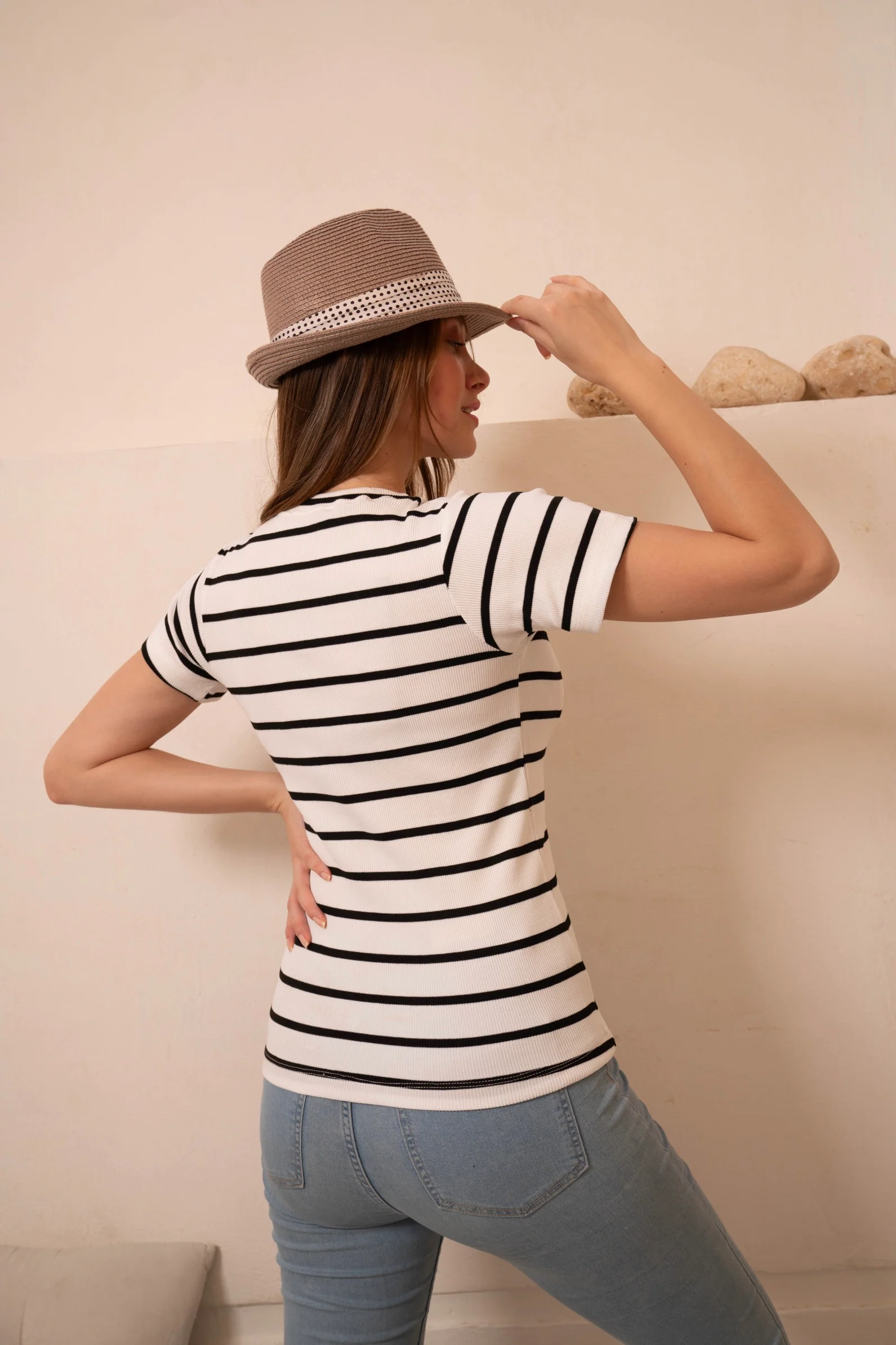 Gumus White Striped Short Sleeve Top - Image 9