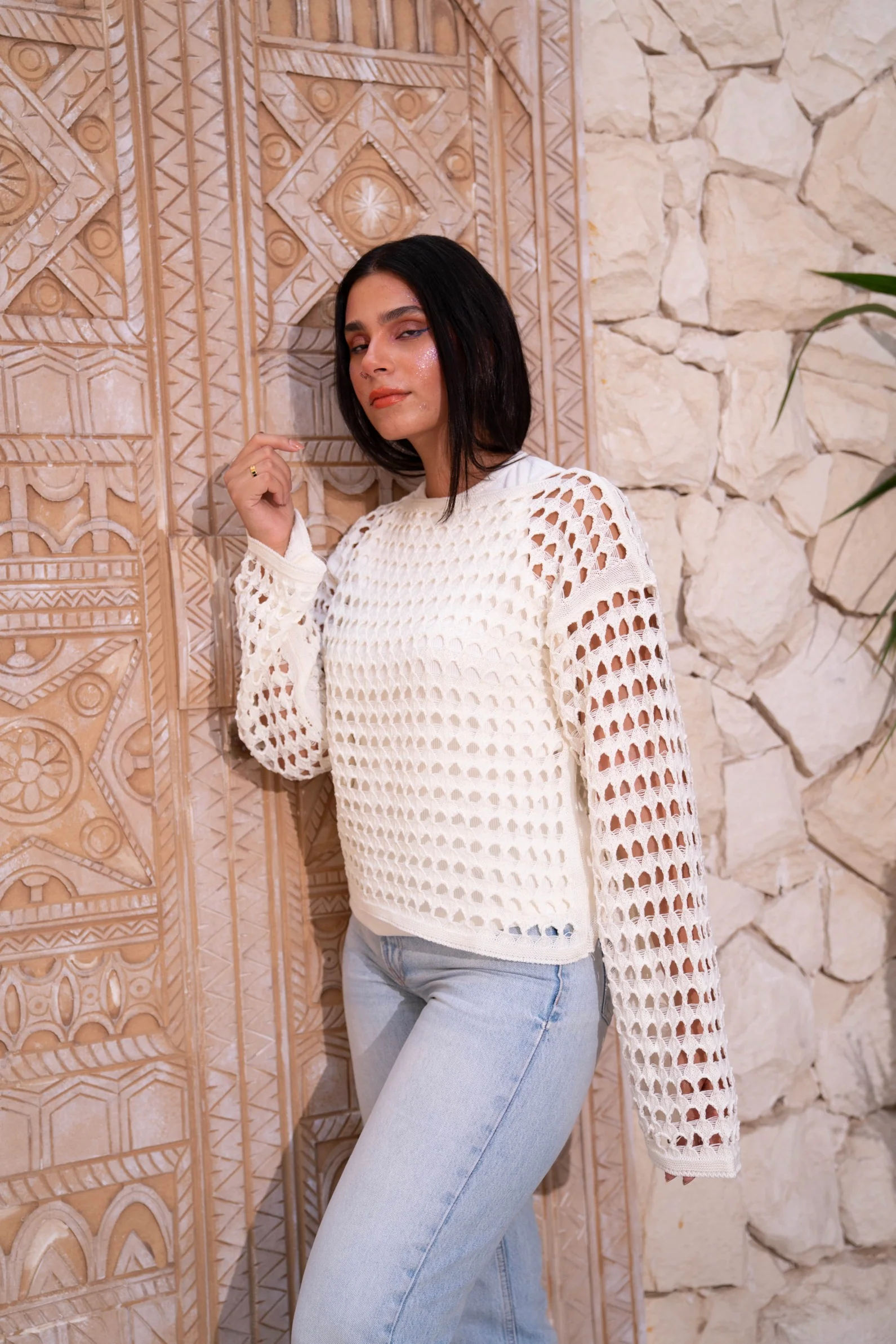 Gumus White Mesh Blouse - Image 3