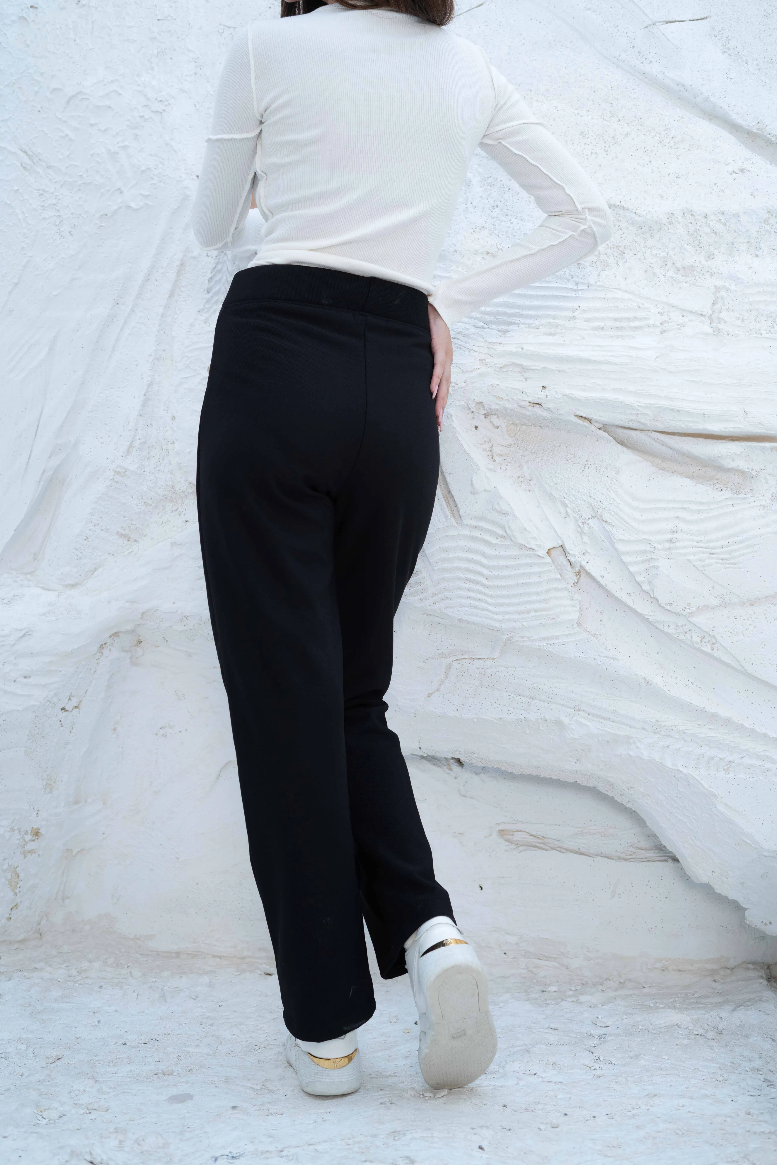 High waisted straight leg ribbed knit pants - Image 5