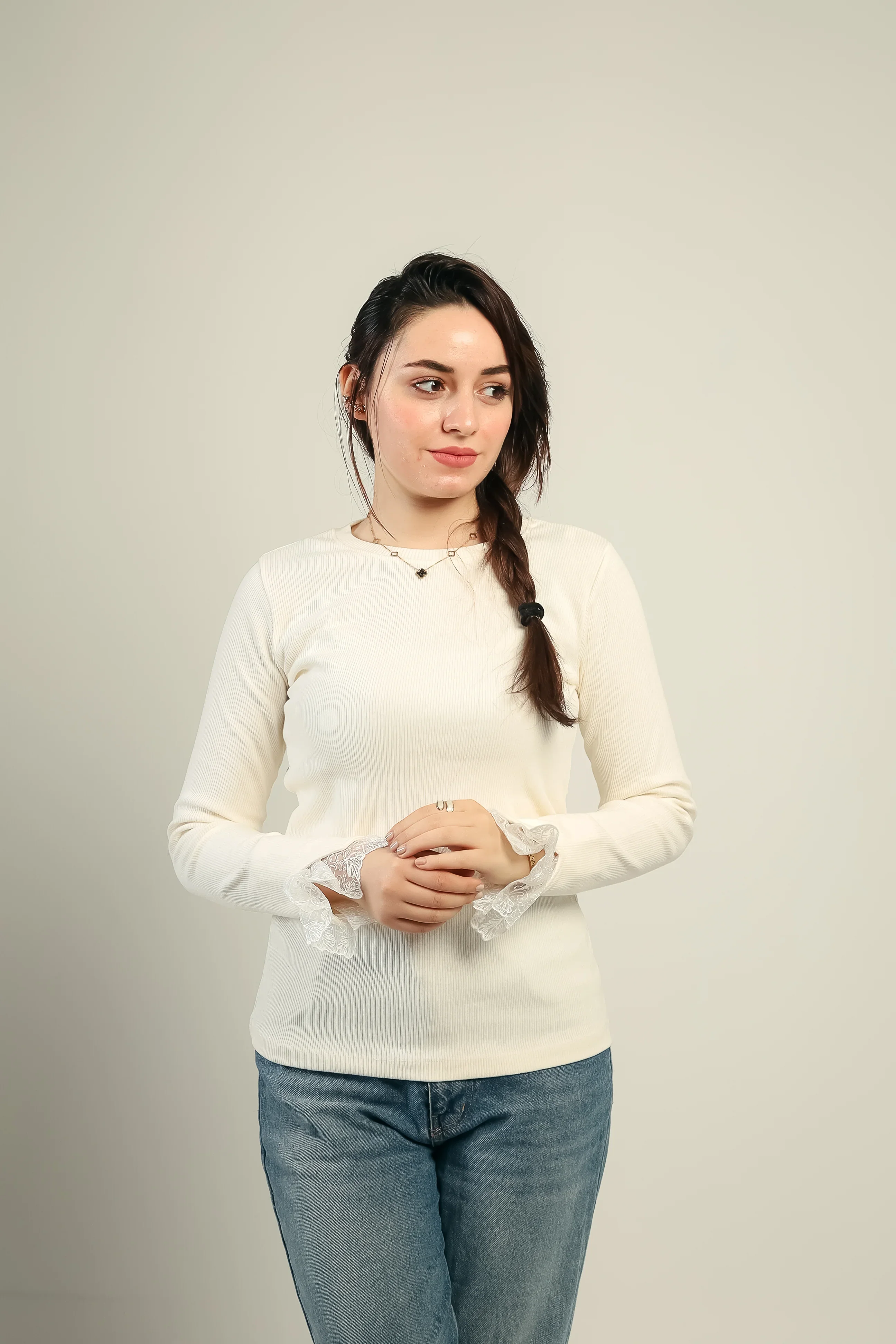Lace cuff ribbed top - Image 5