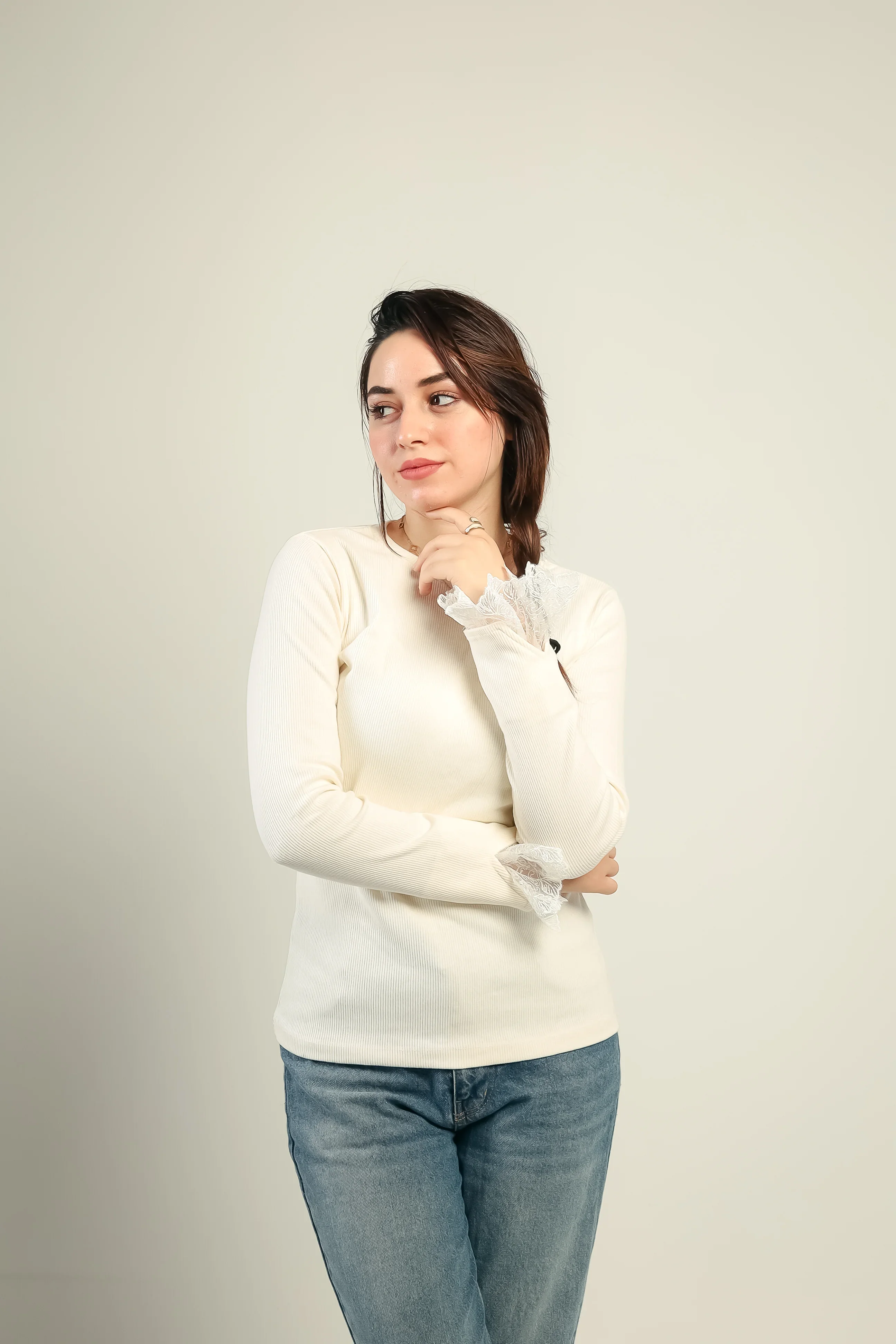 Lace cuff ribbed top - Image 6