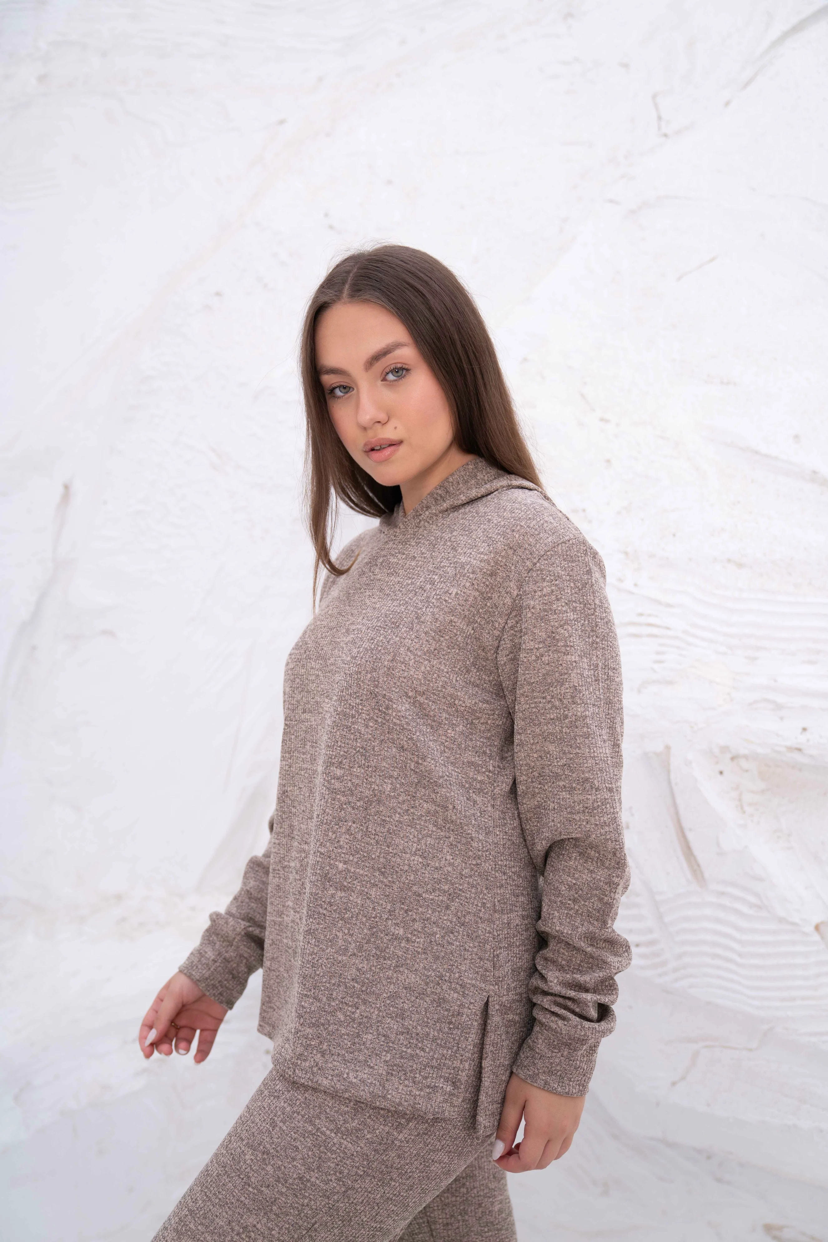 Mocha Brown Rib Hooded Lounge Set - Image 5