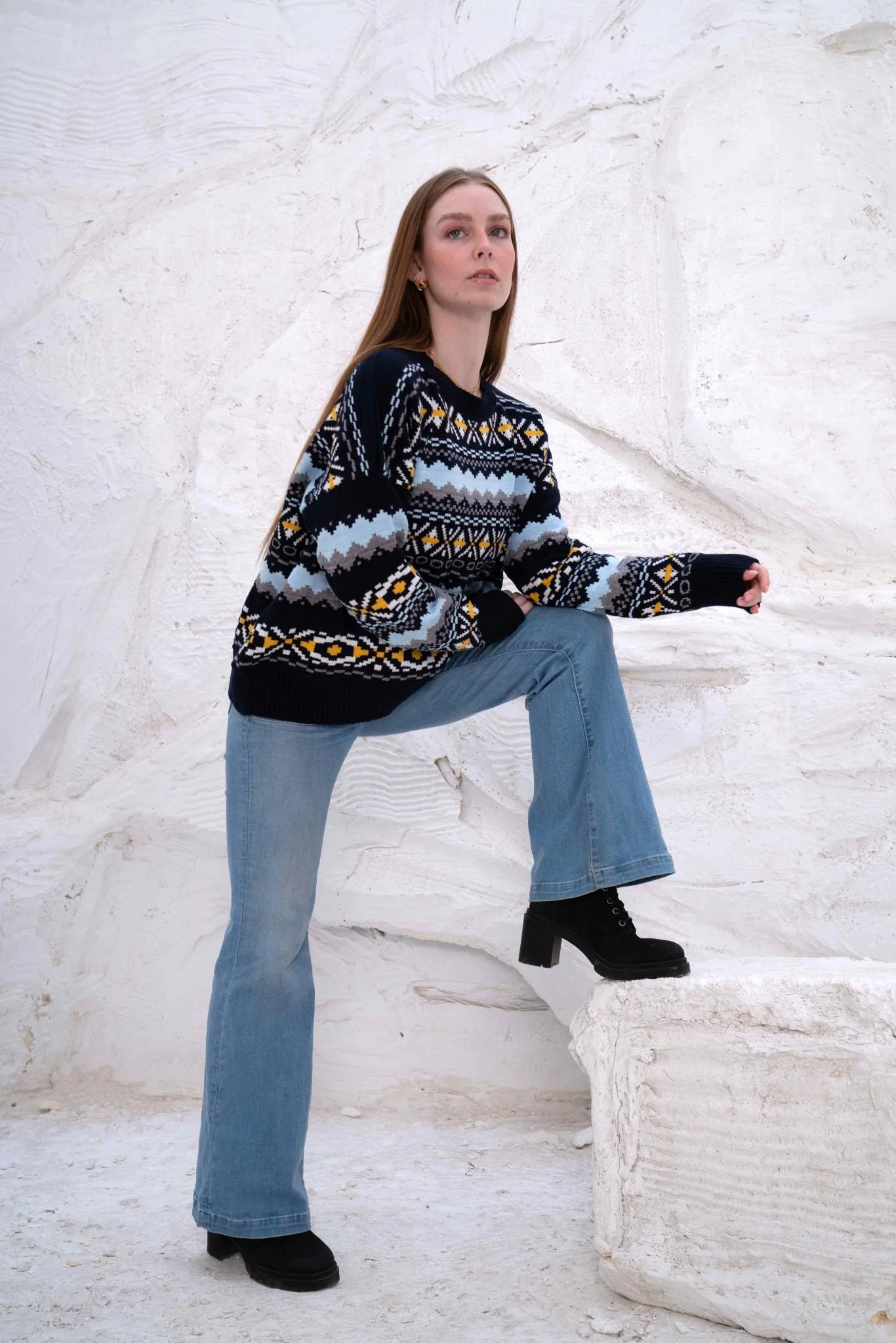Navy Women’s Patterned Knit Pullover - Image 3