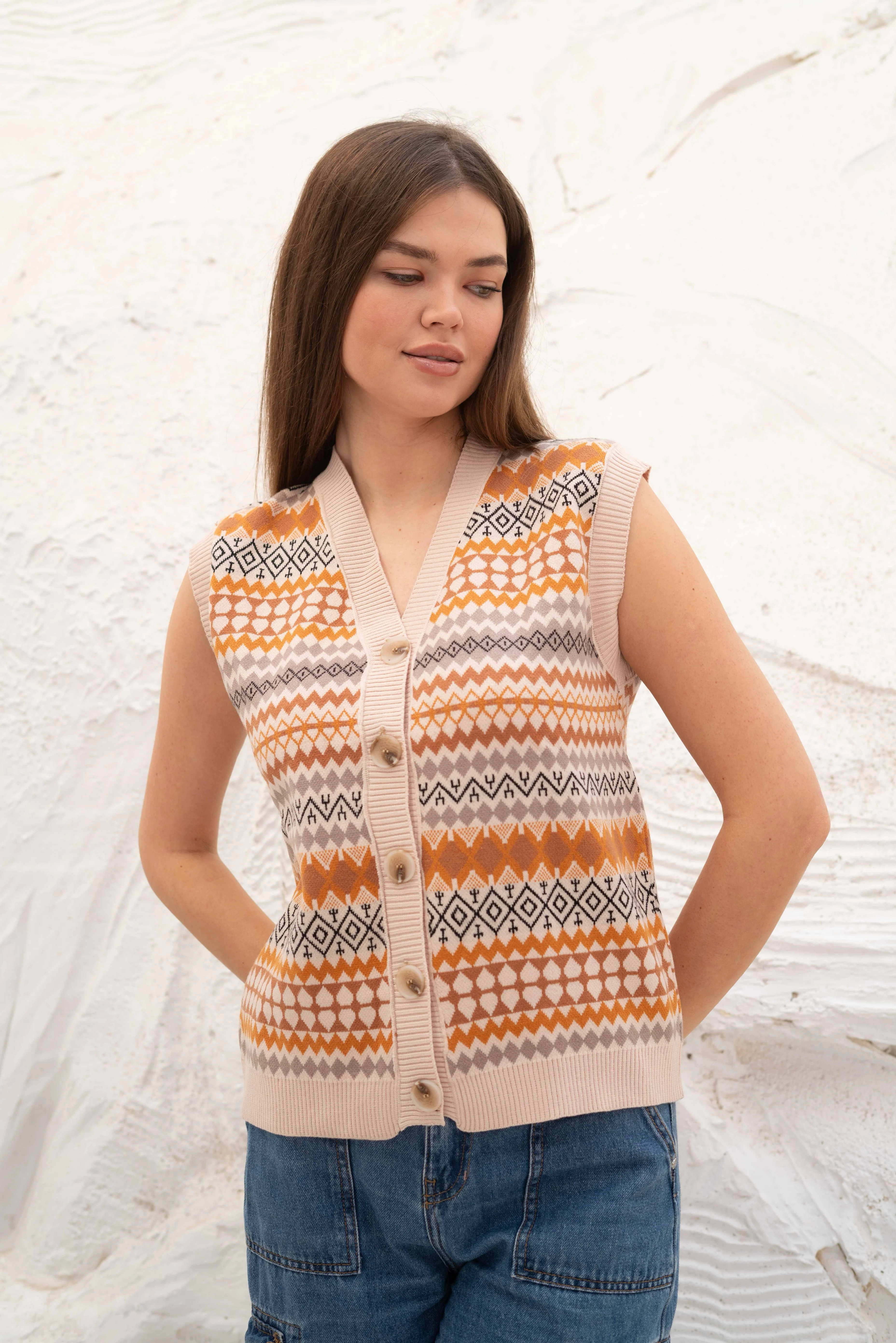 Nordic Patterned Sleeveless Vest