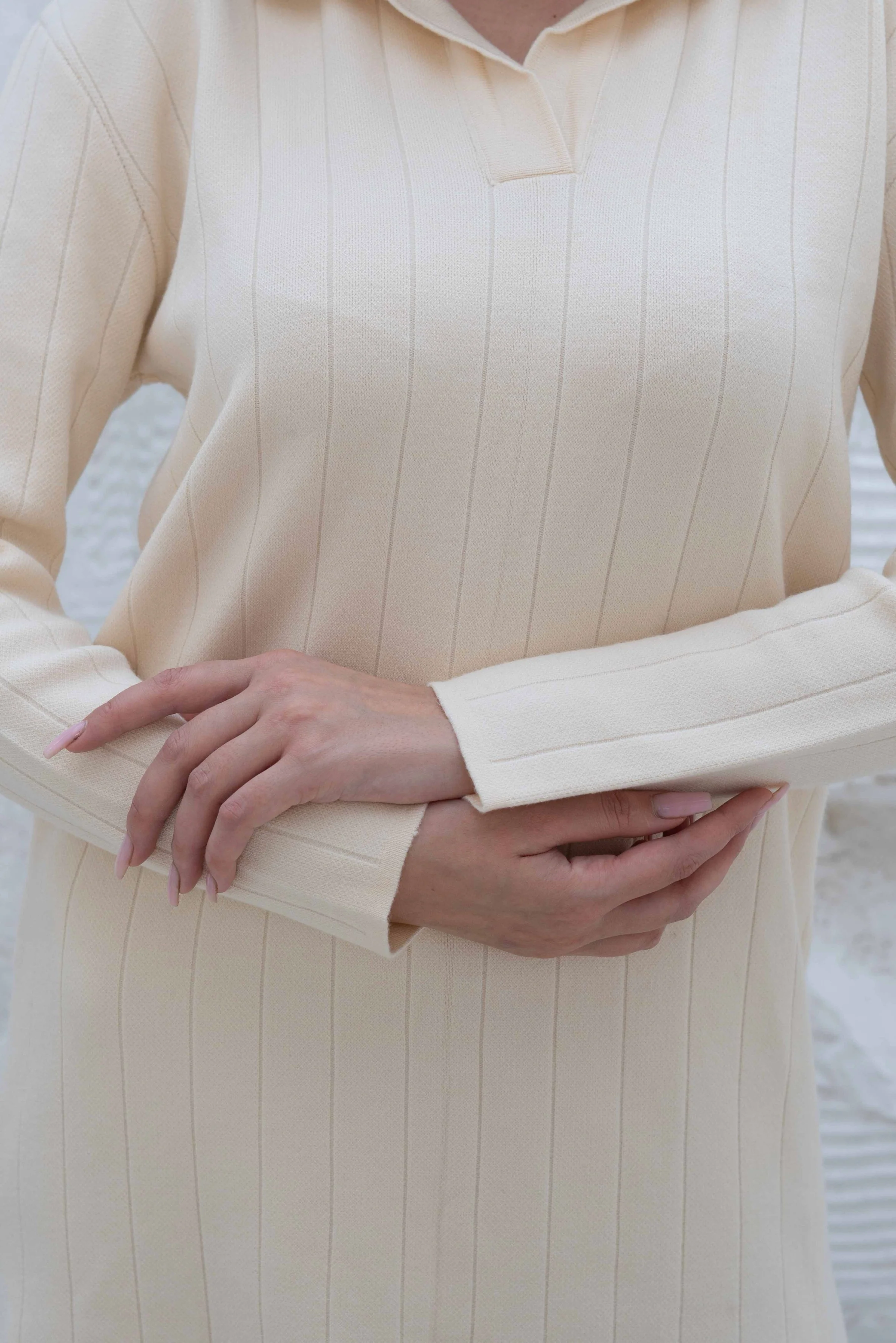 Creamy Ribbed Knit Gumus Dress with Side Slits - Image 5